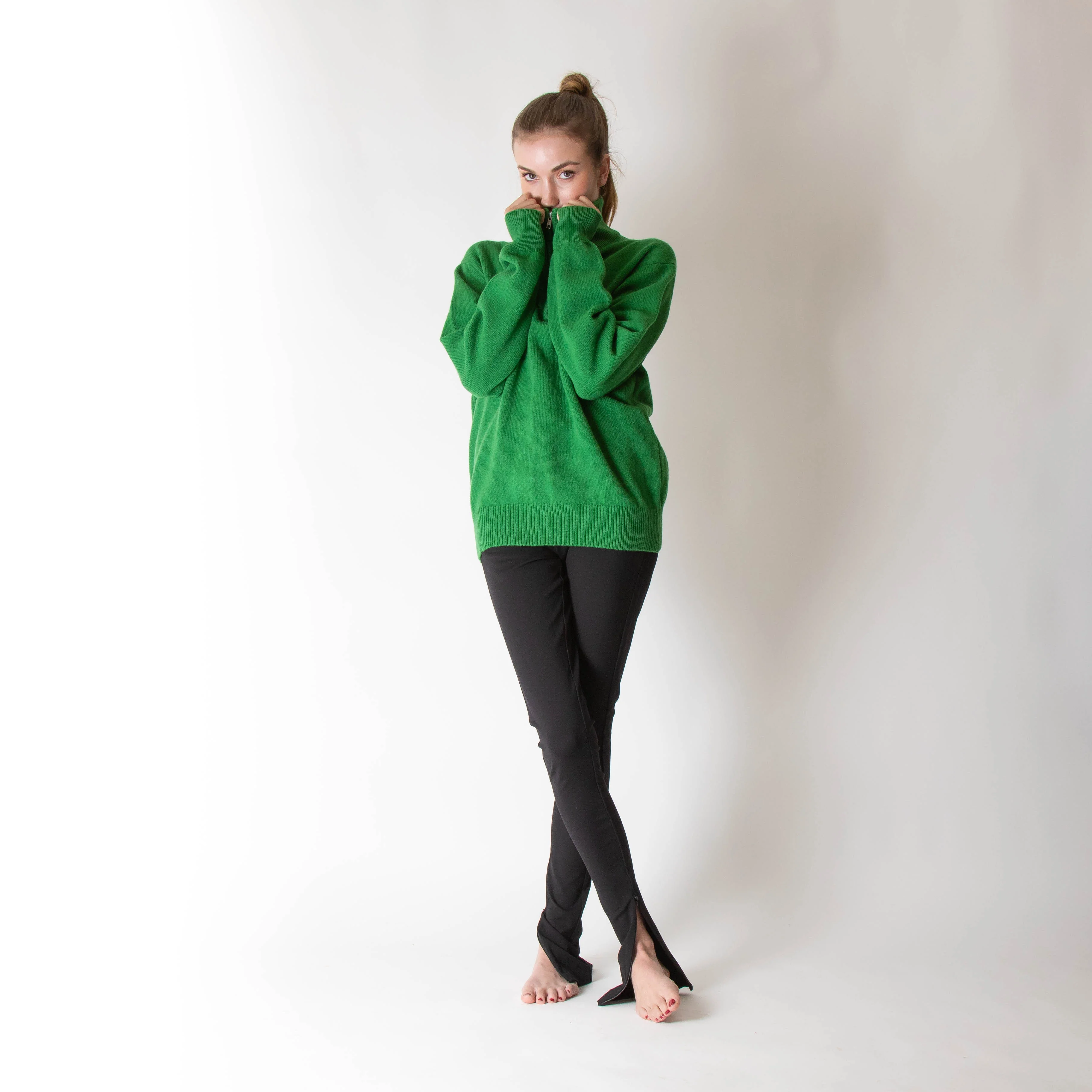 &DAUGHTER Quarter Zip Roll Neck Jumper In Green - Image 5