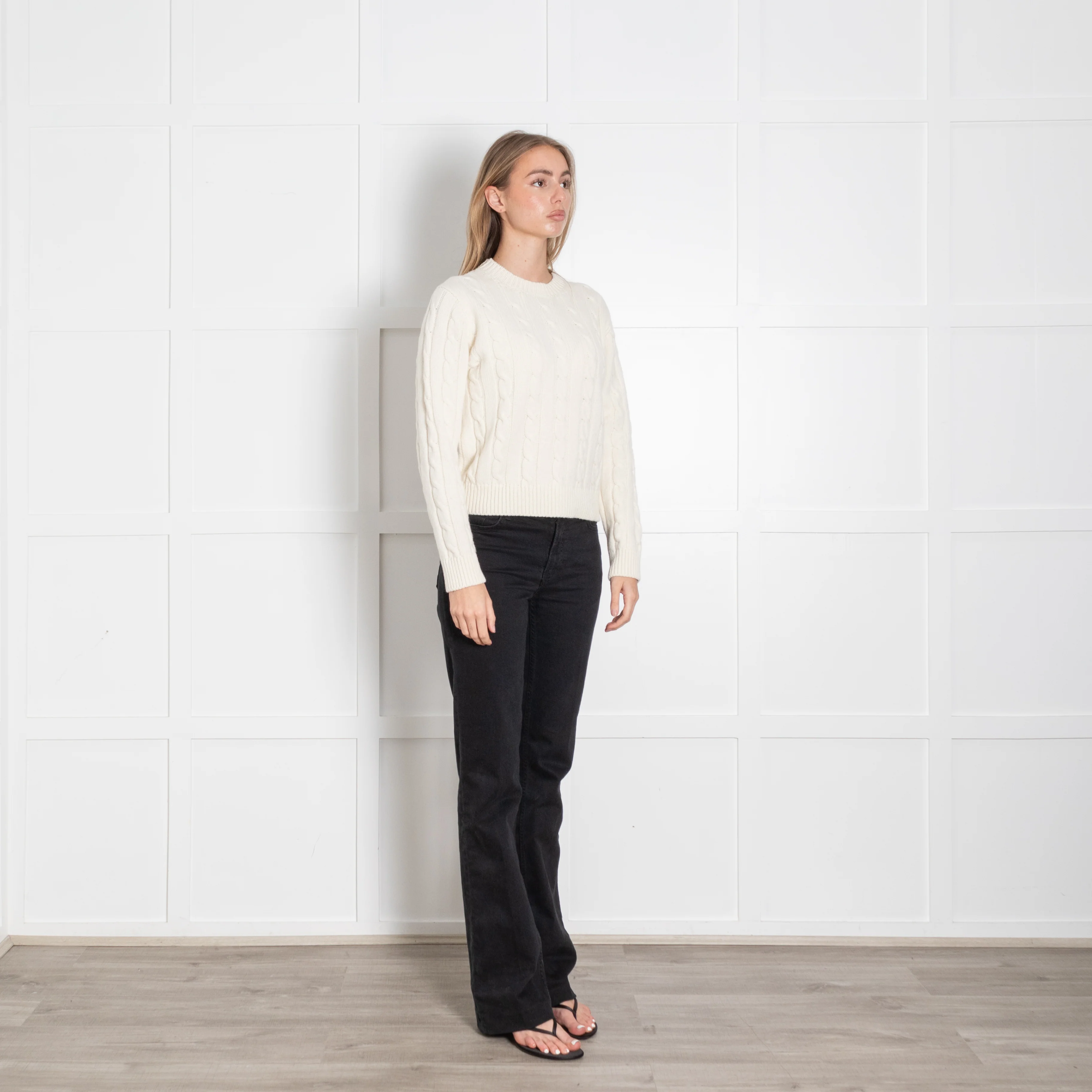 &Daughter Round Neck Cream Cable Knit Jumper - Image 7