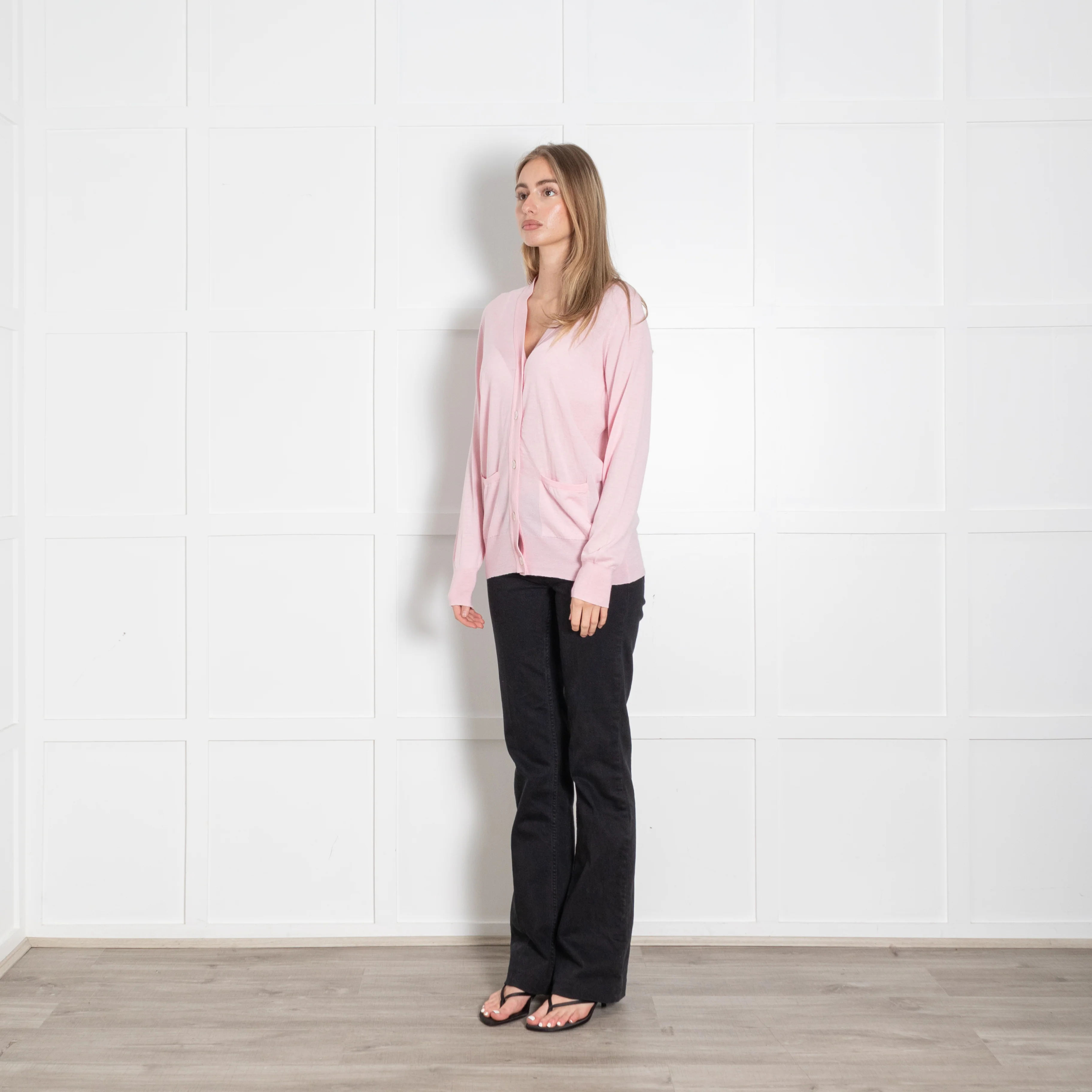 &Daughter Pale Pink Fine Knit Wool Cardigan - Image 3
