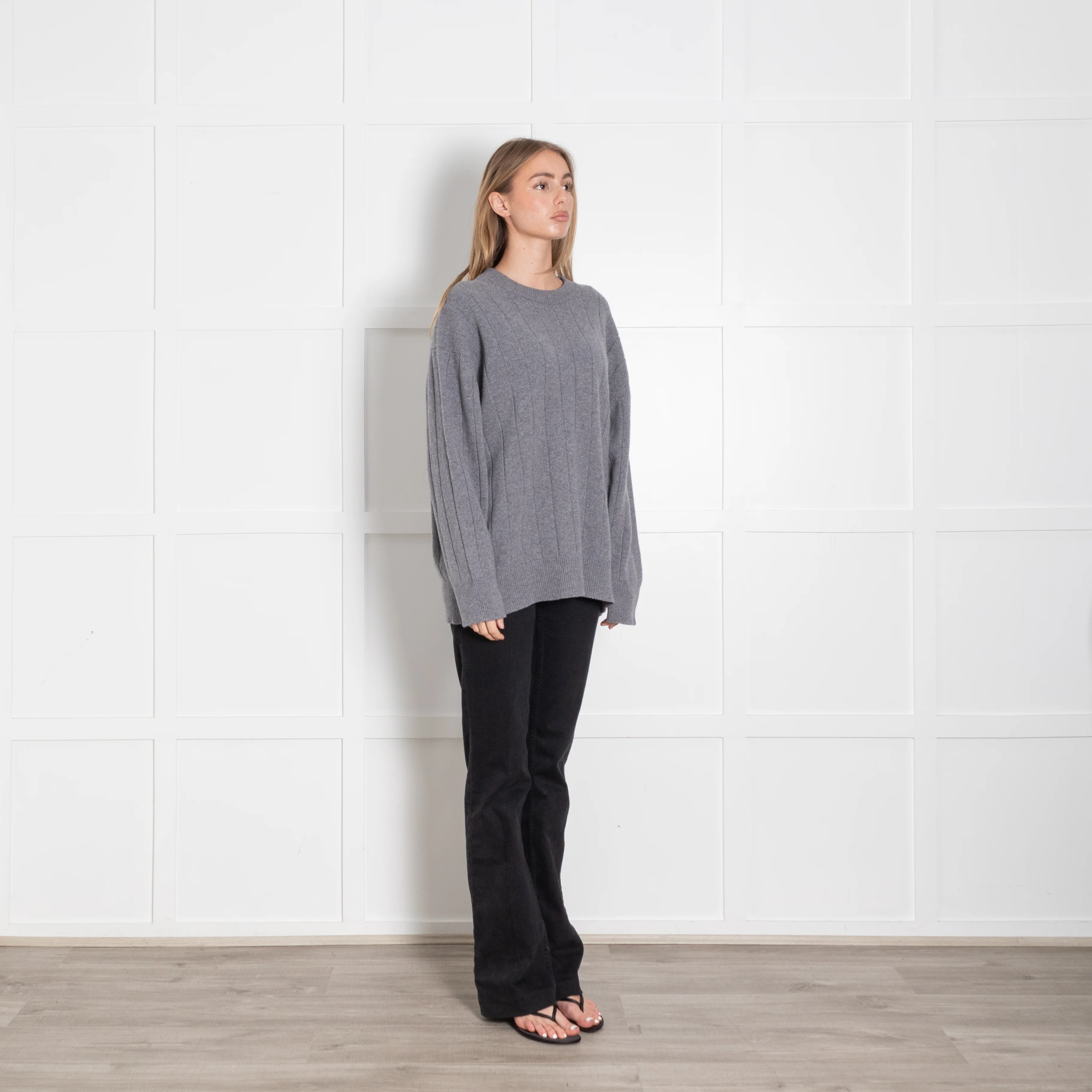 &Daughter Dark Grey Jumbo Rib Wool Jumper - Image 7
