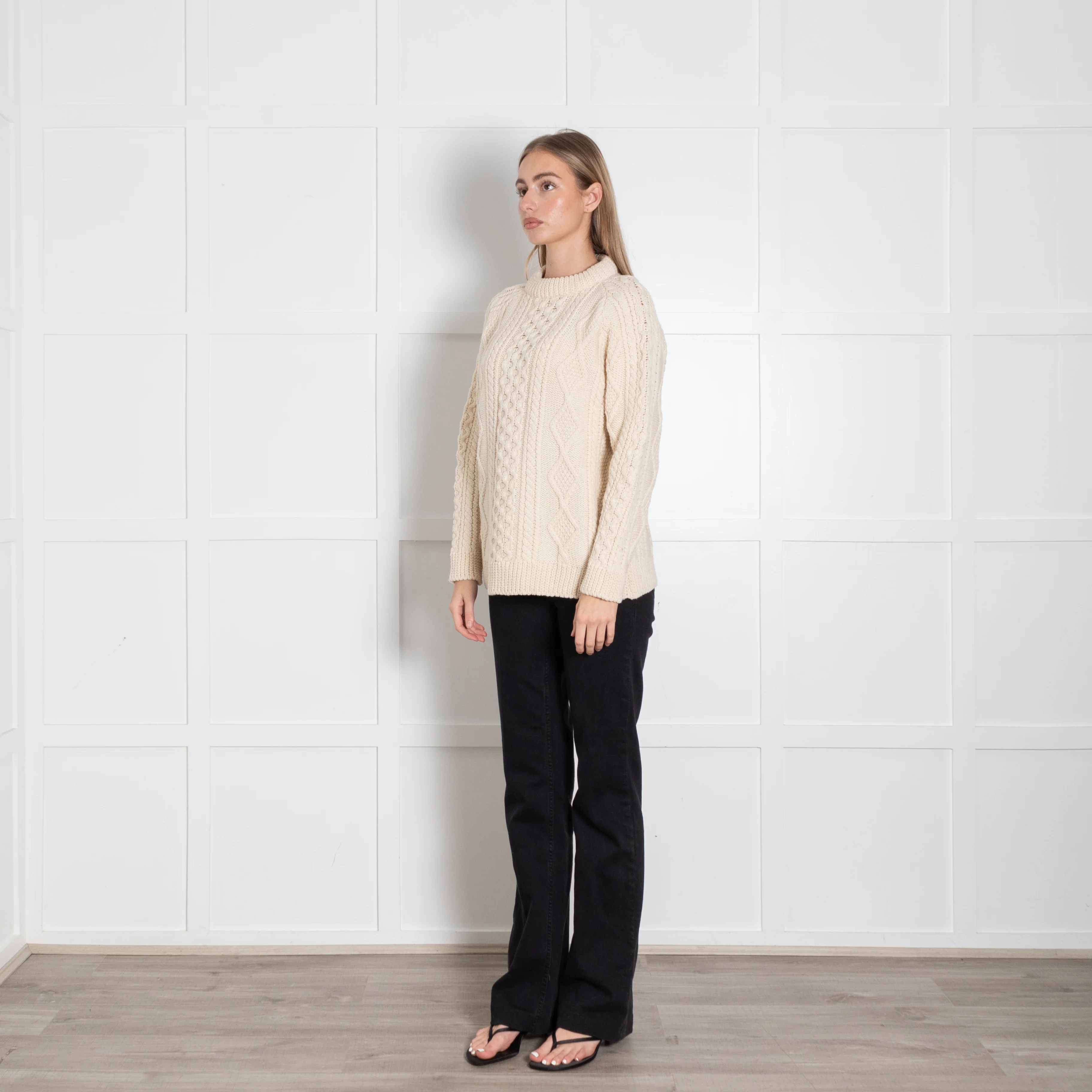 &Daughter Cream Aran Chunky Knit Crewneck - Image 3