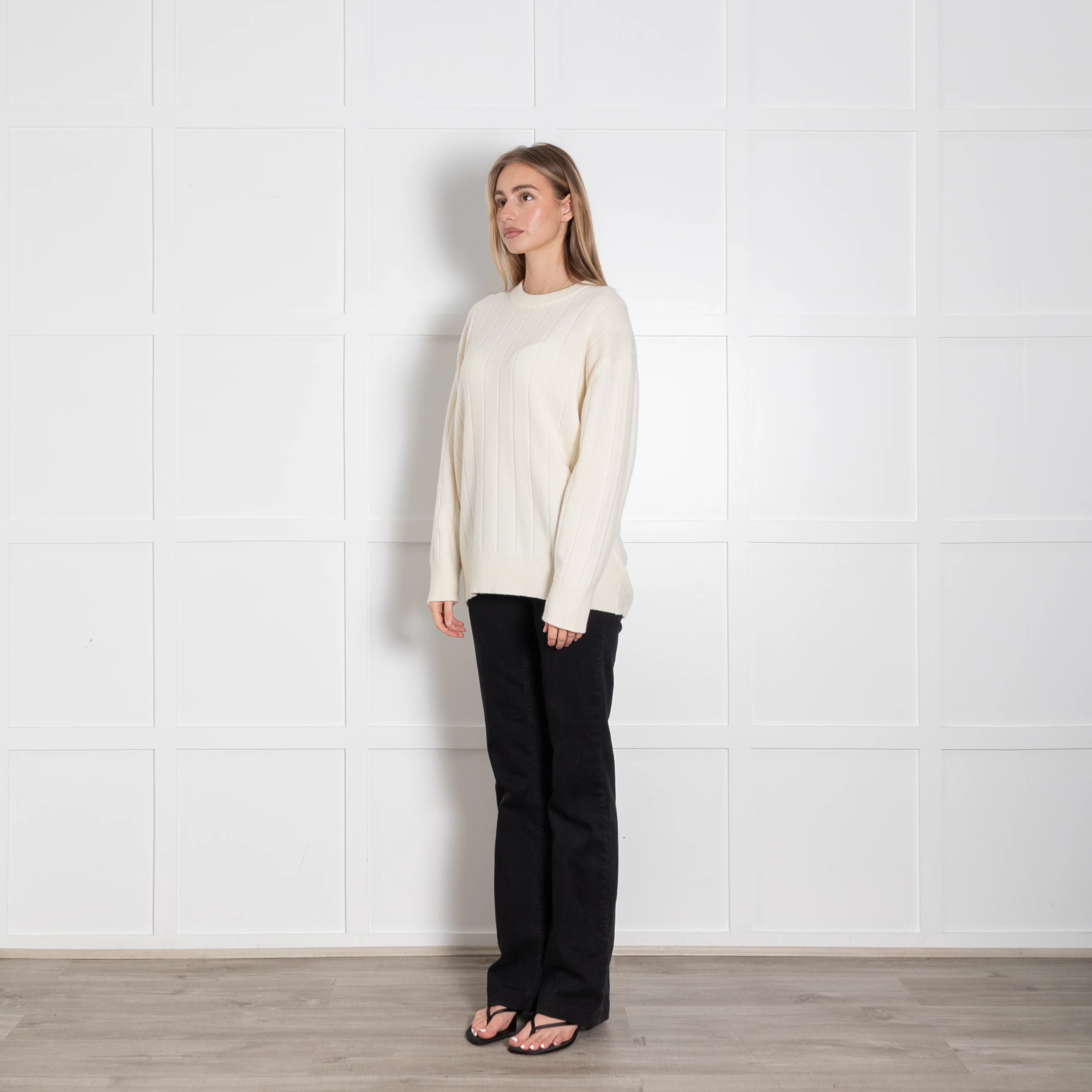 &Daughter Cream Jumbo Rib Round Neck Jumper - Image 3