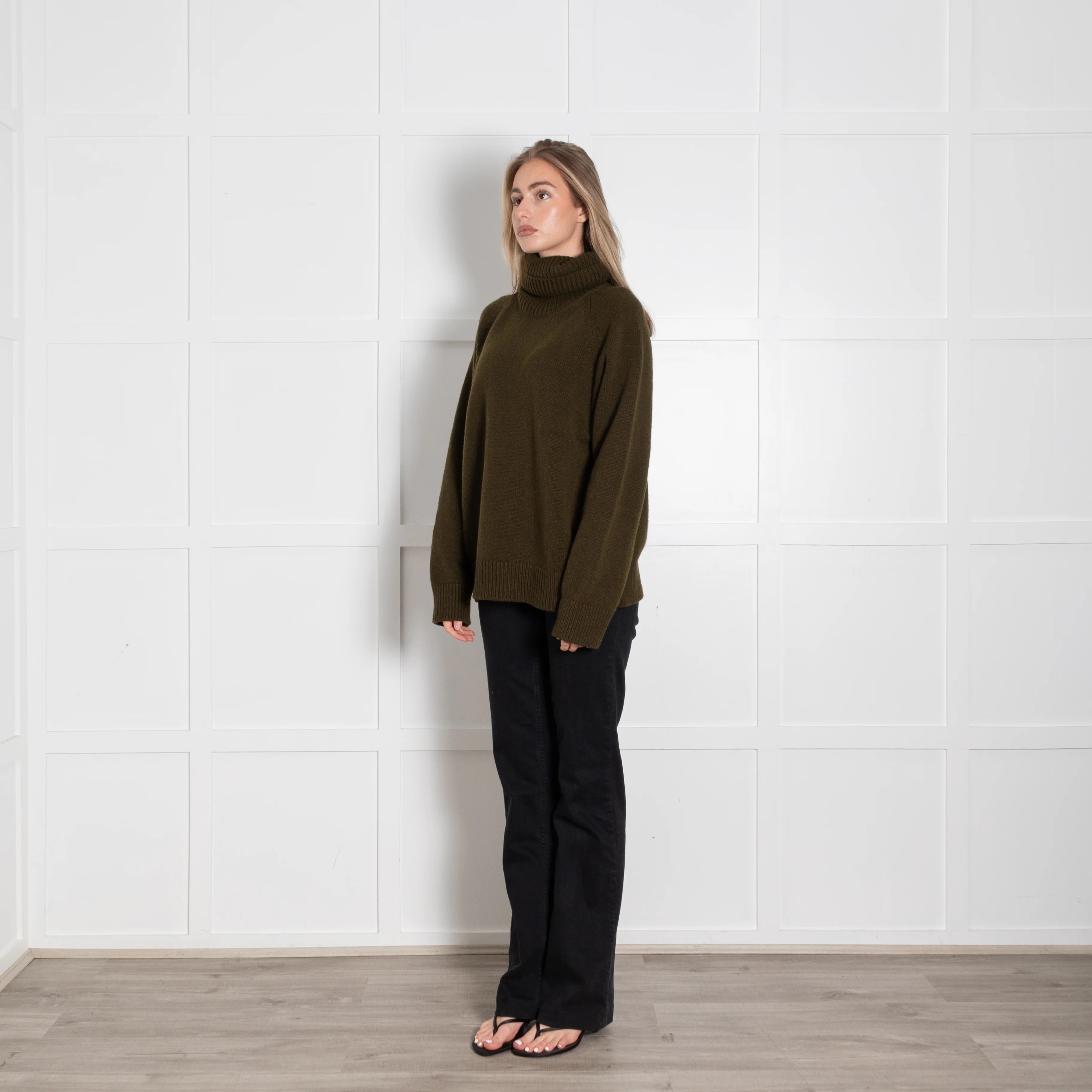 &Daughter Khaki Chunky Knit Polo Neck - Image 3