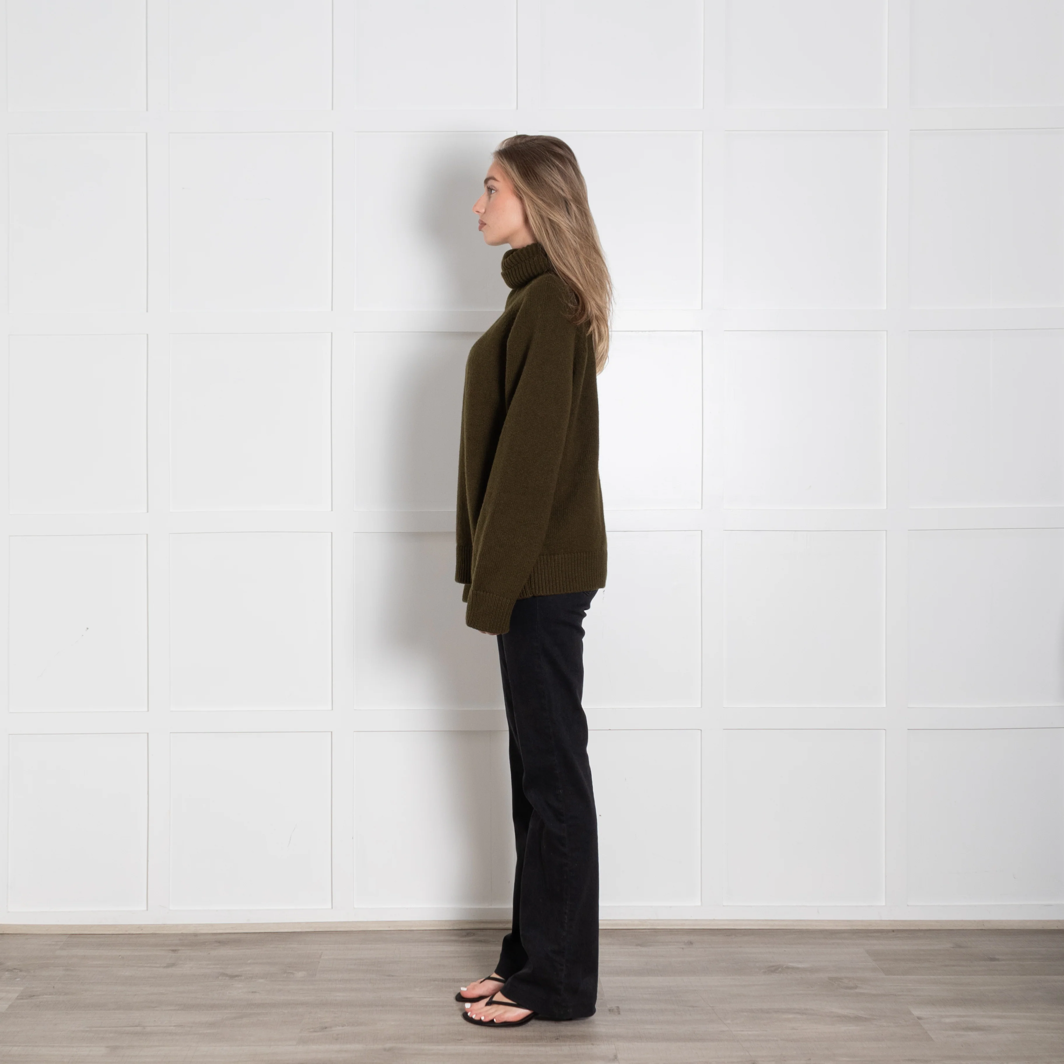 &Daughter Khaki Chunky Knit Polo Neck - Image 4