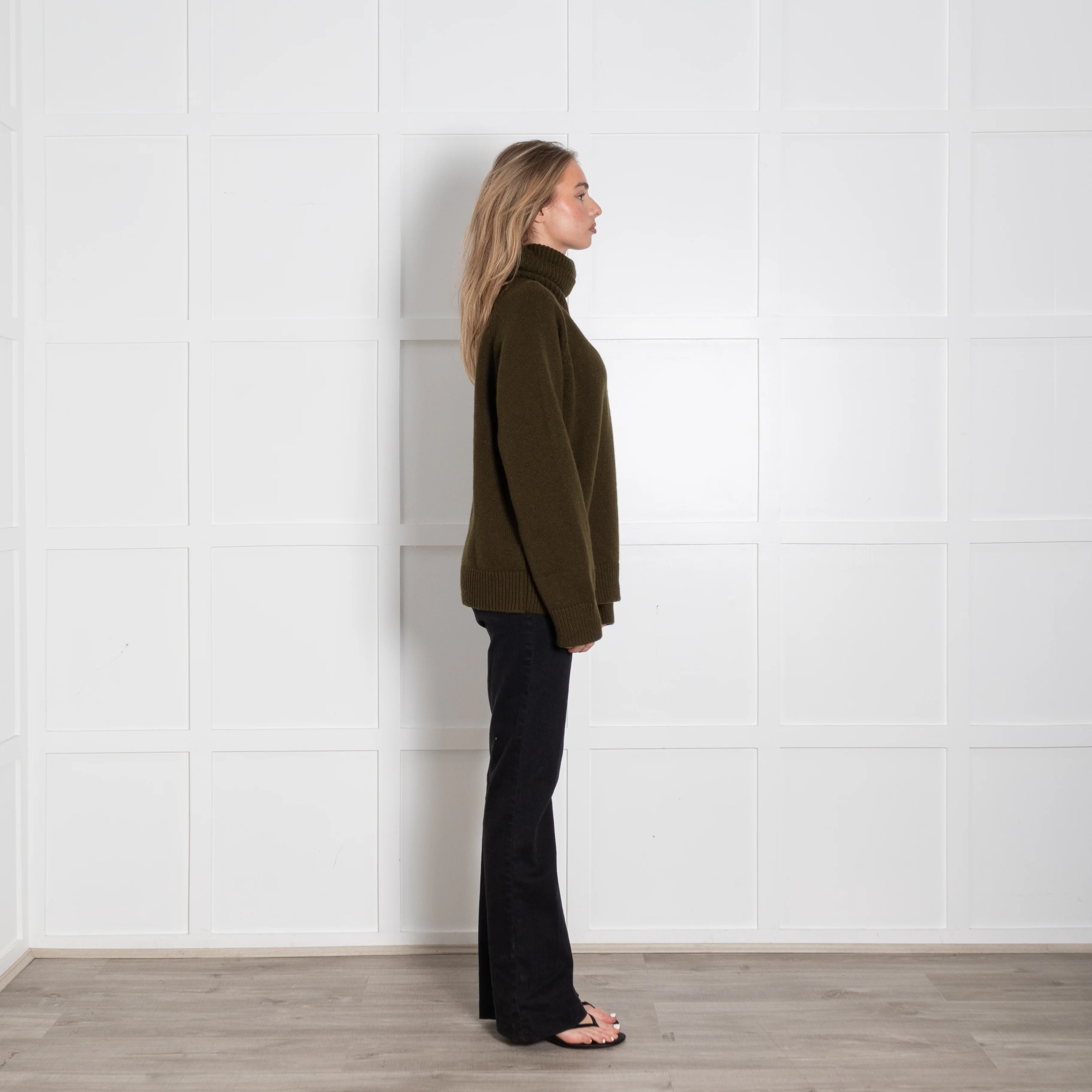 &Daughter Khaki Chunky Knit Polo Neck - Image 6