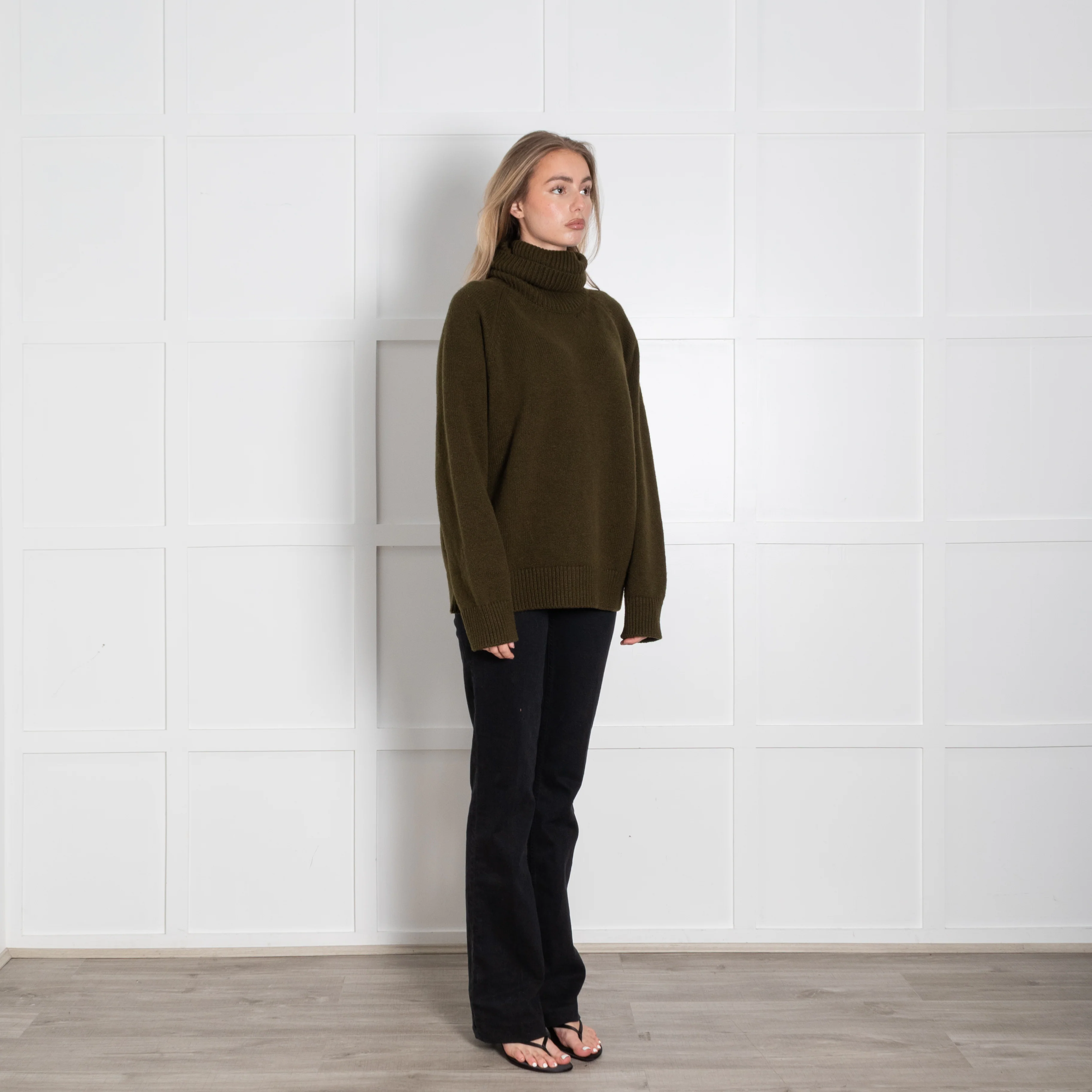 &Daughter Khaki Chunky Knit Polo Neck - Image 7