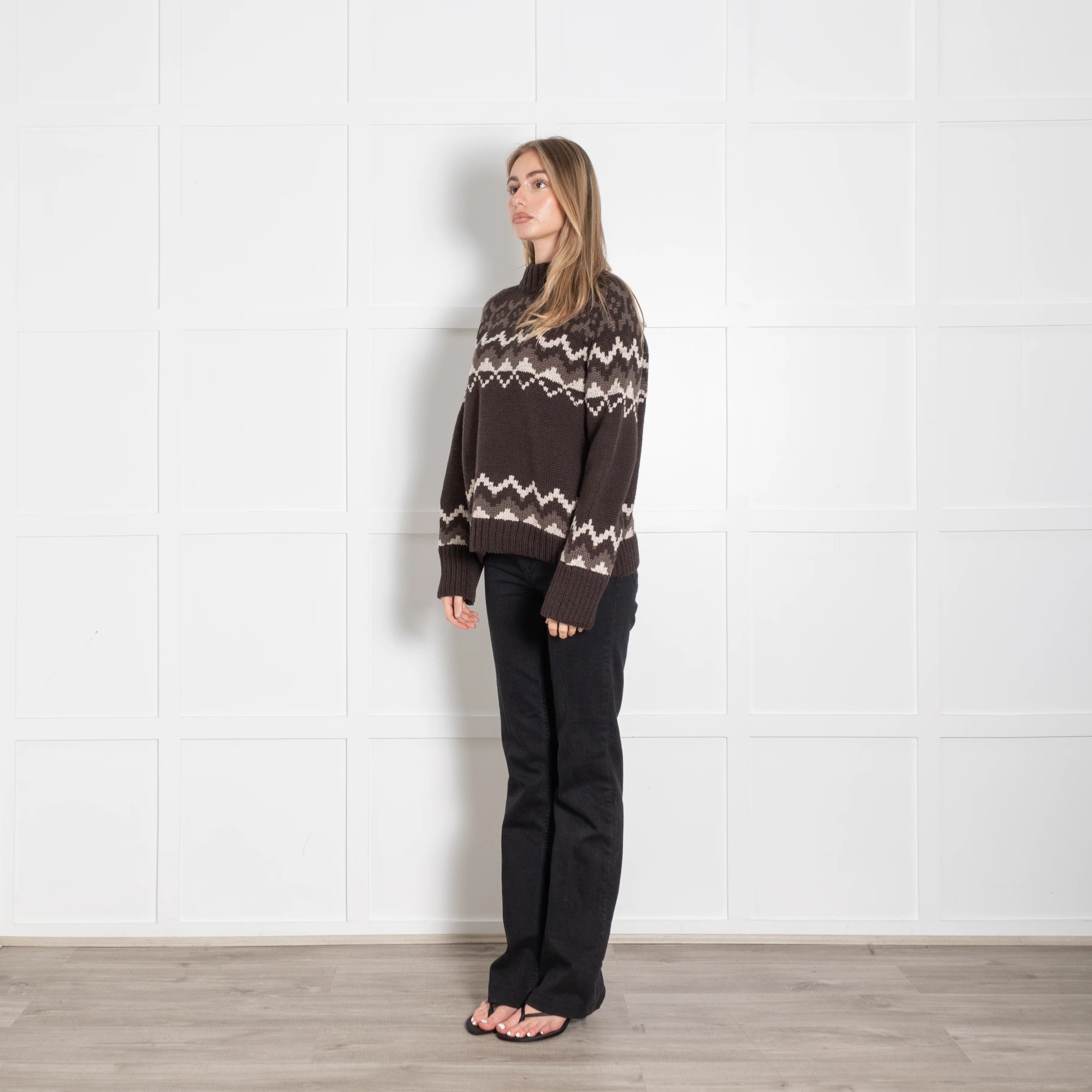 &Daughter Brown Wool Fairisle Jumper - Image 3