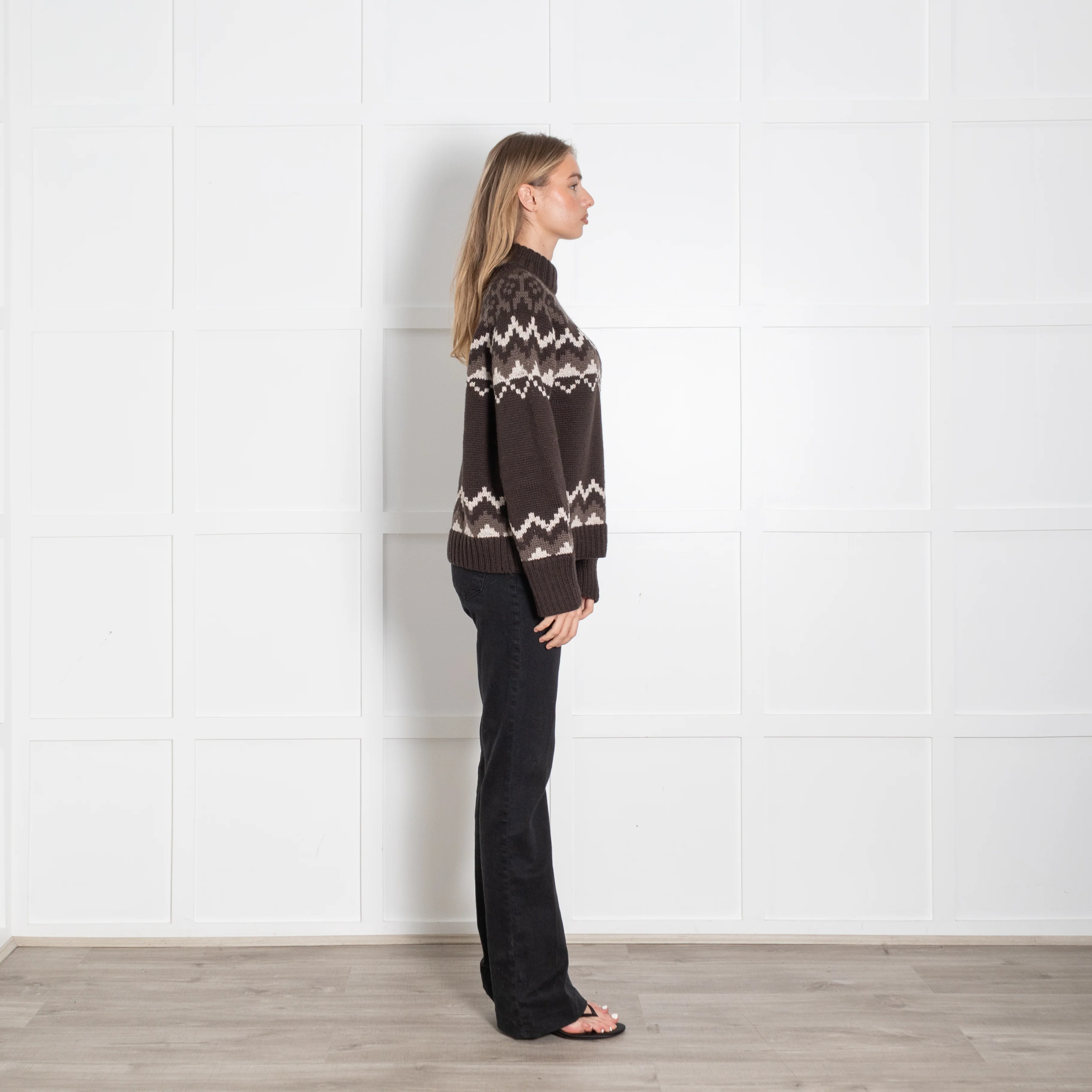 &Daughter Brown Wool Fairisle Jumper - Image 6