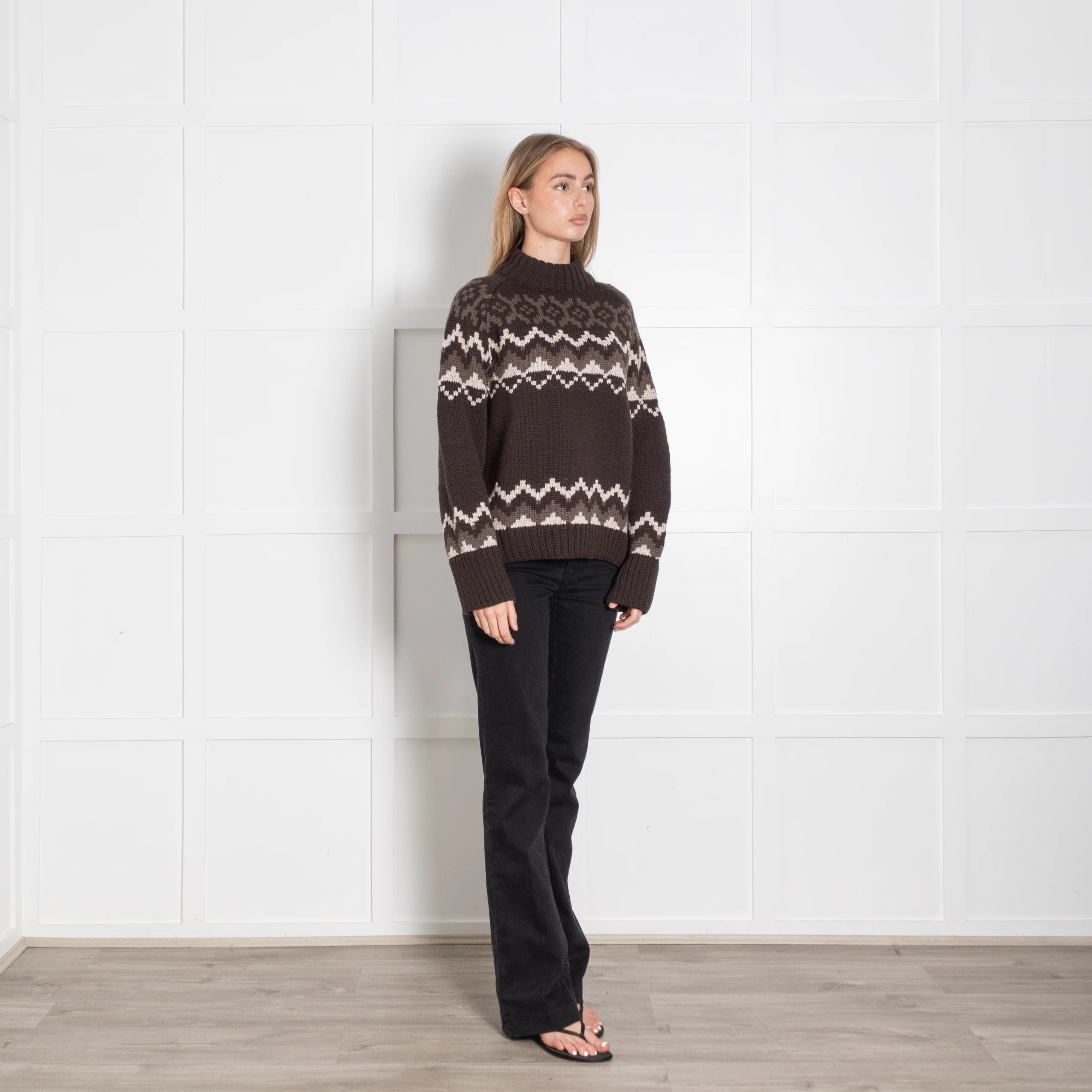 &Daughter Brown Wool Fairisle Jumper - Image 7
