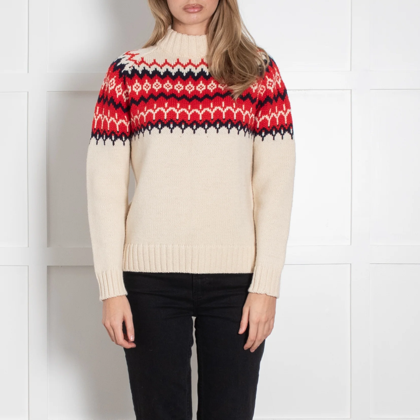 &Daughter Cream, Red & Blue Fairisle Wool Jumper - Image 2