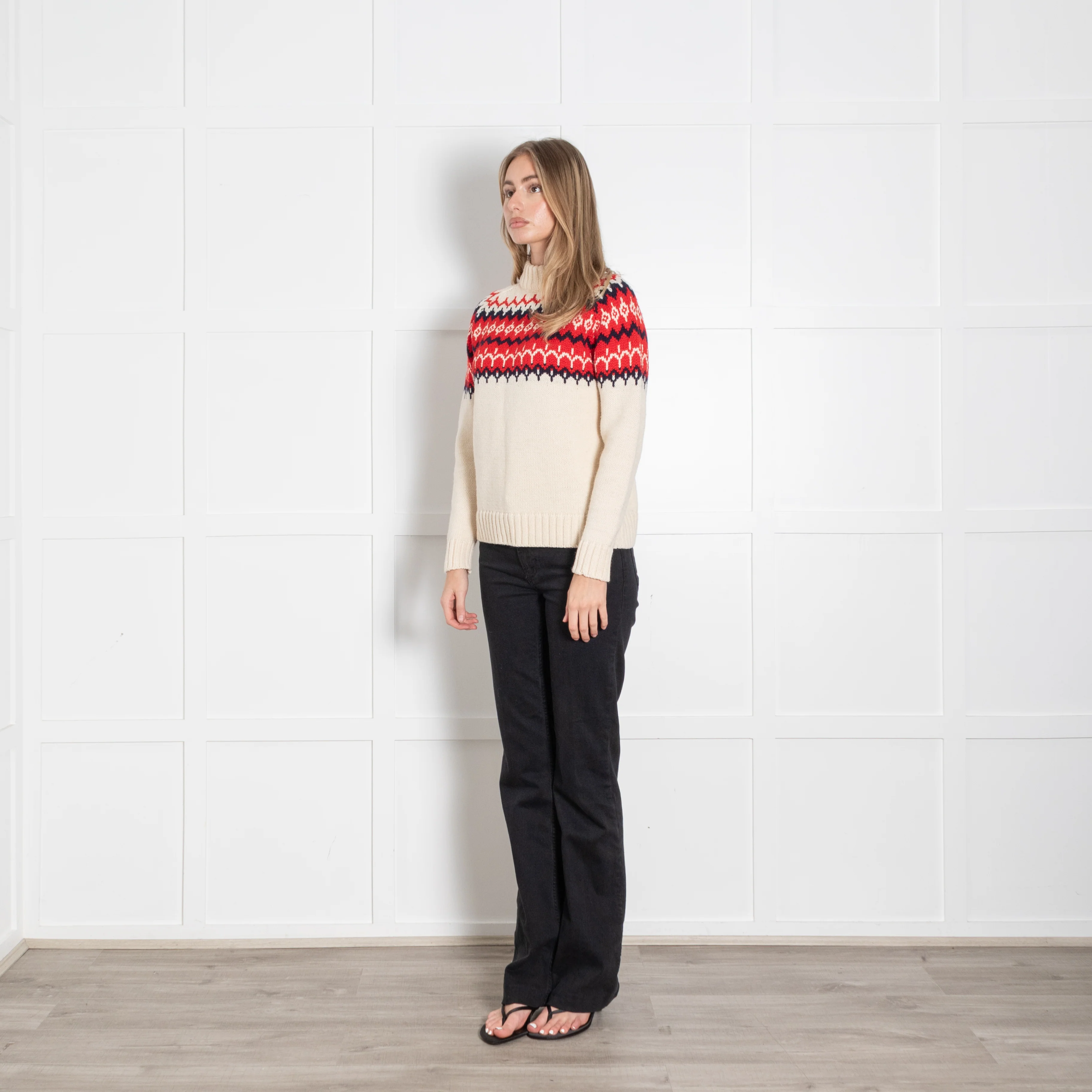 &Daughter Cream, Red & Blue Fairisle Wool Jumper - Image 3