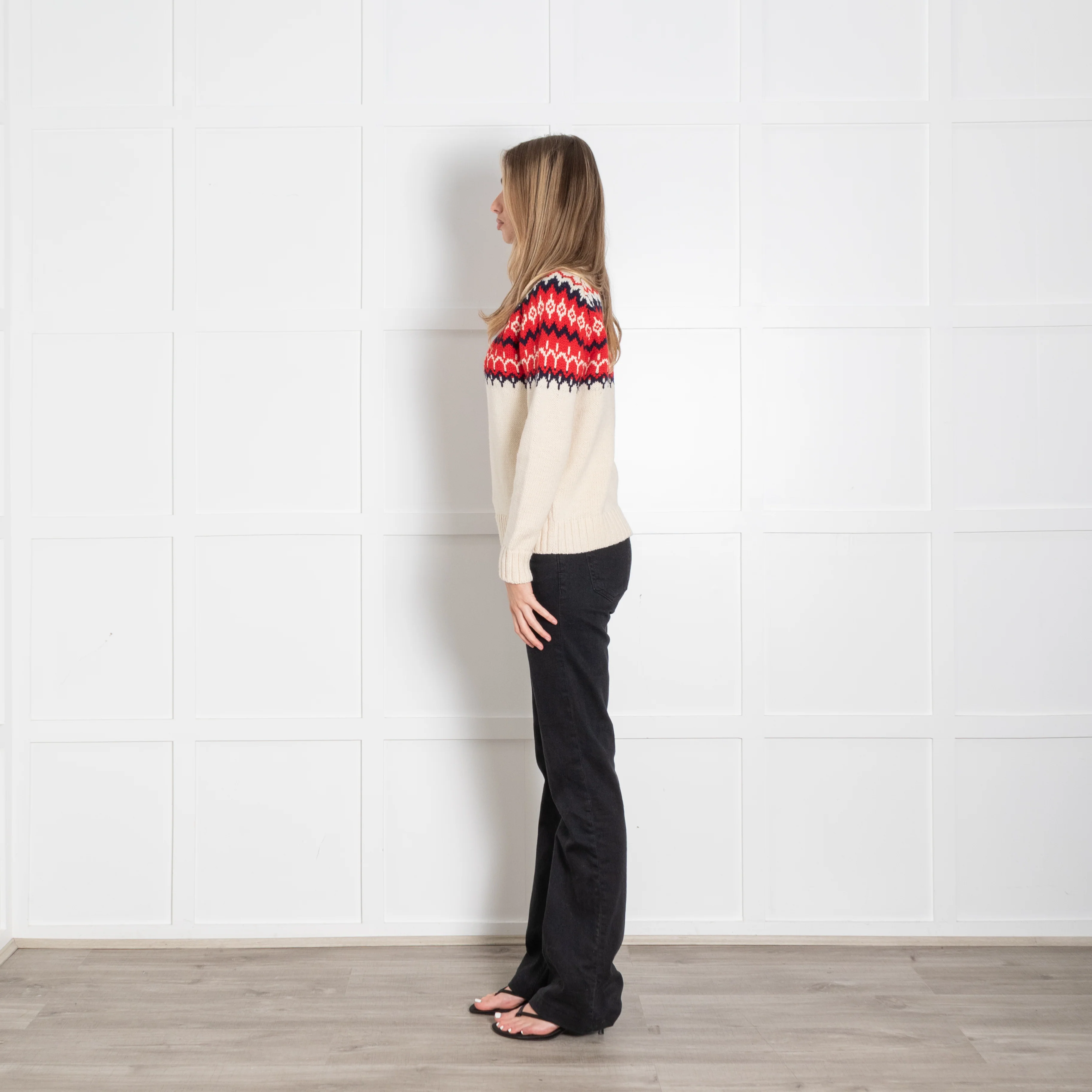 &Daughter Cream, Red & Blue Fairisle Wool Jumper - Image 4