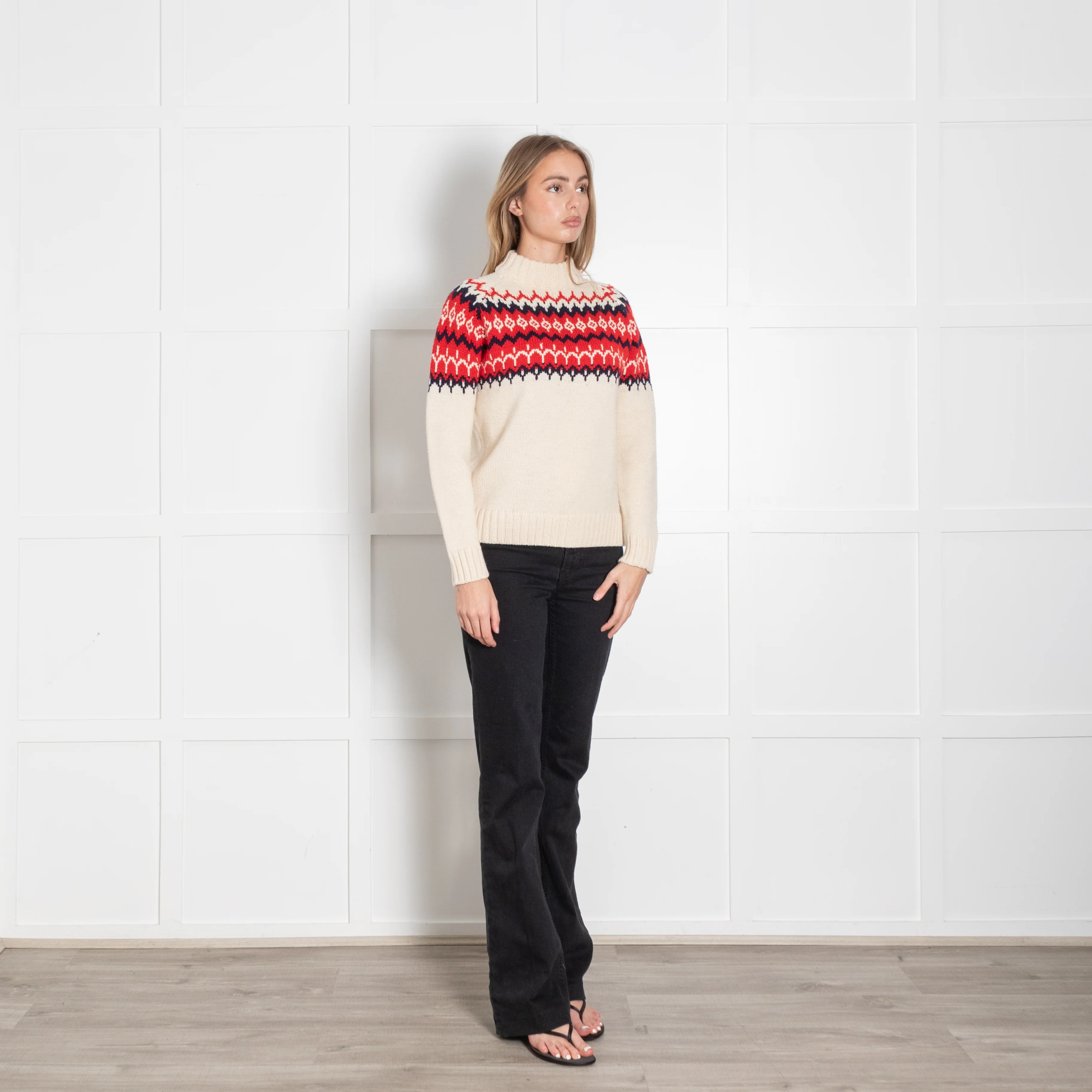 &Daughter Cream, Red & Blue Fairisle Wool Jumper - Image 7