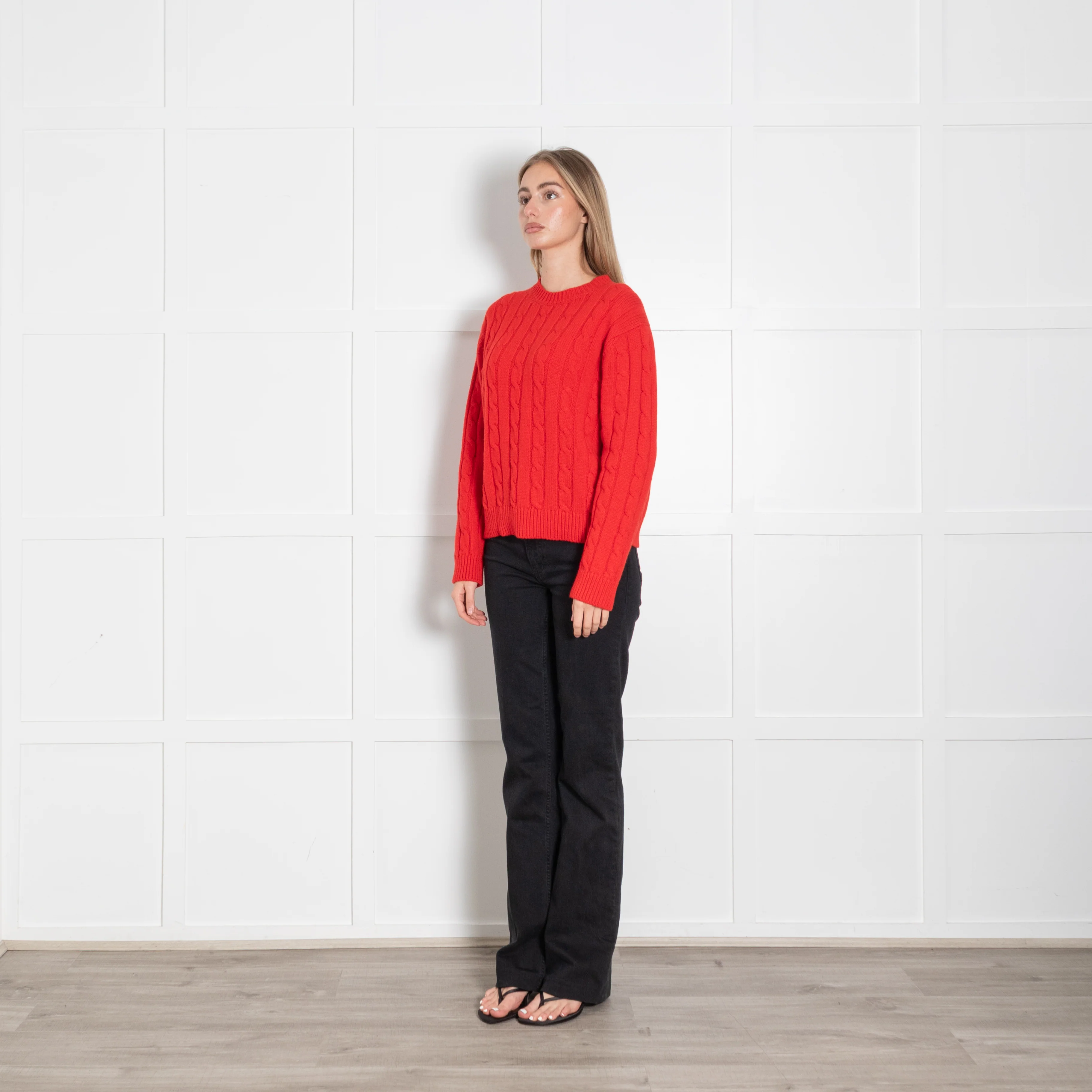 &Daughter Red Cable Knit Wool Crewneck Jumper - Image 3