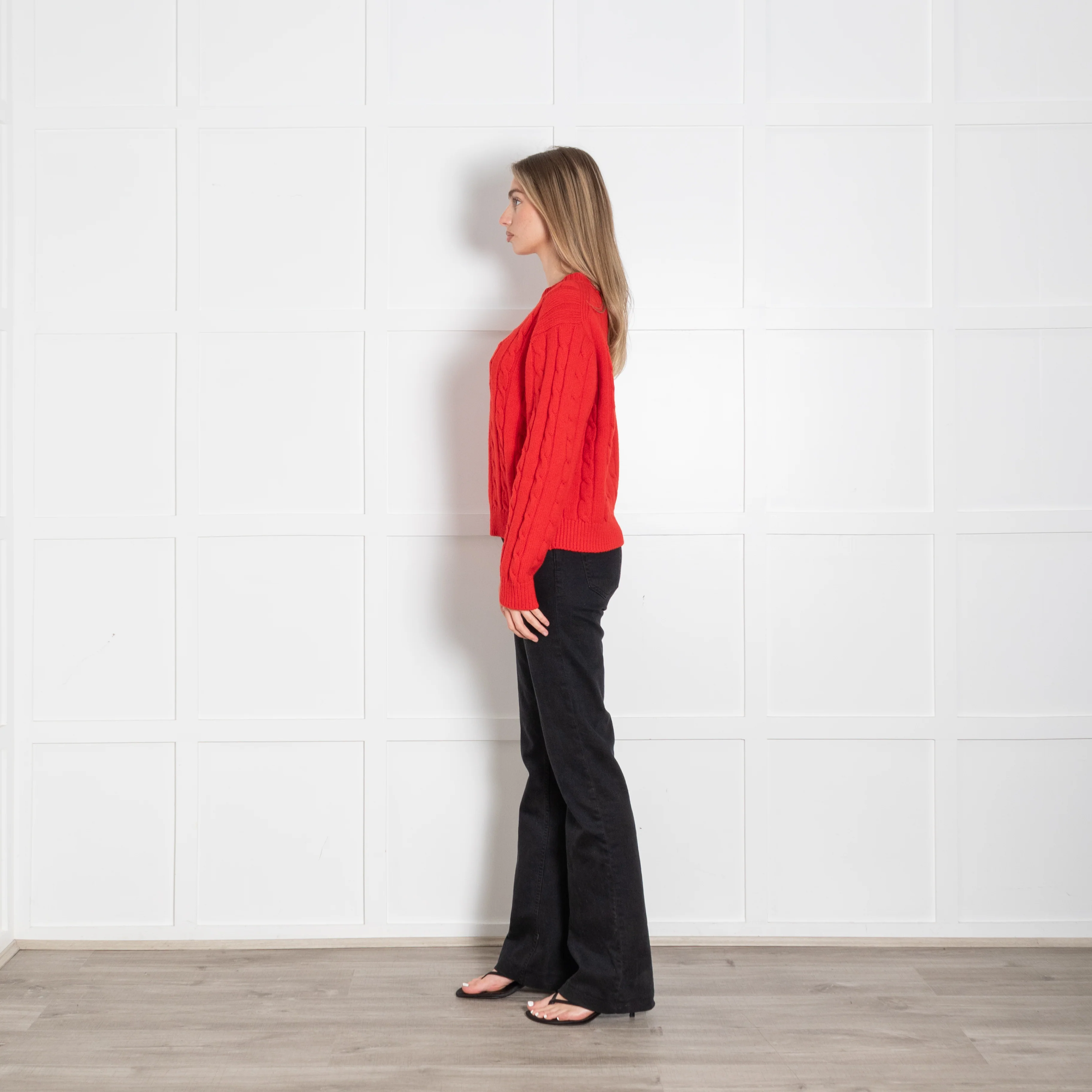 &Daughter Red Cable Knit Wool Crewneck Jumper - Image 4