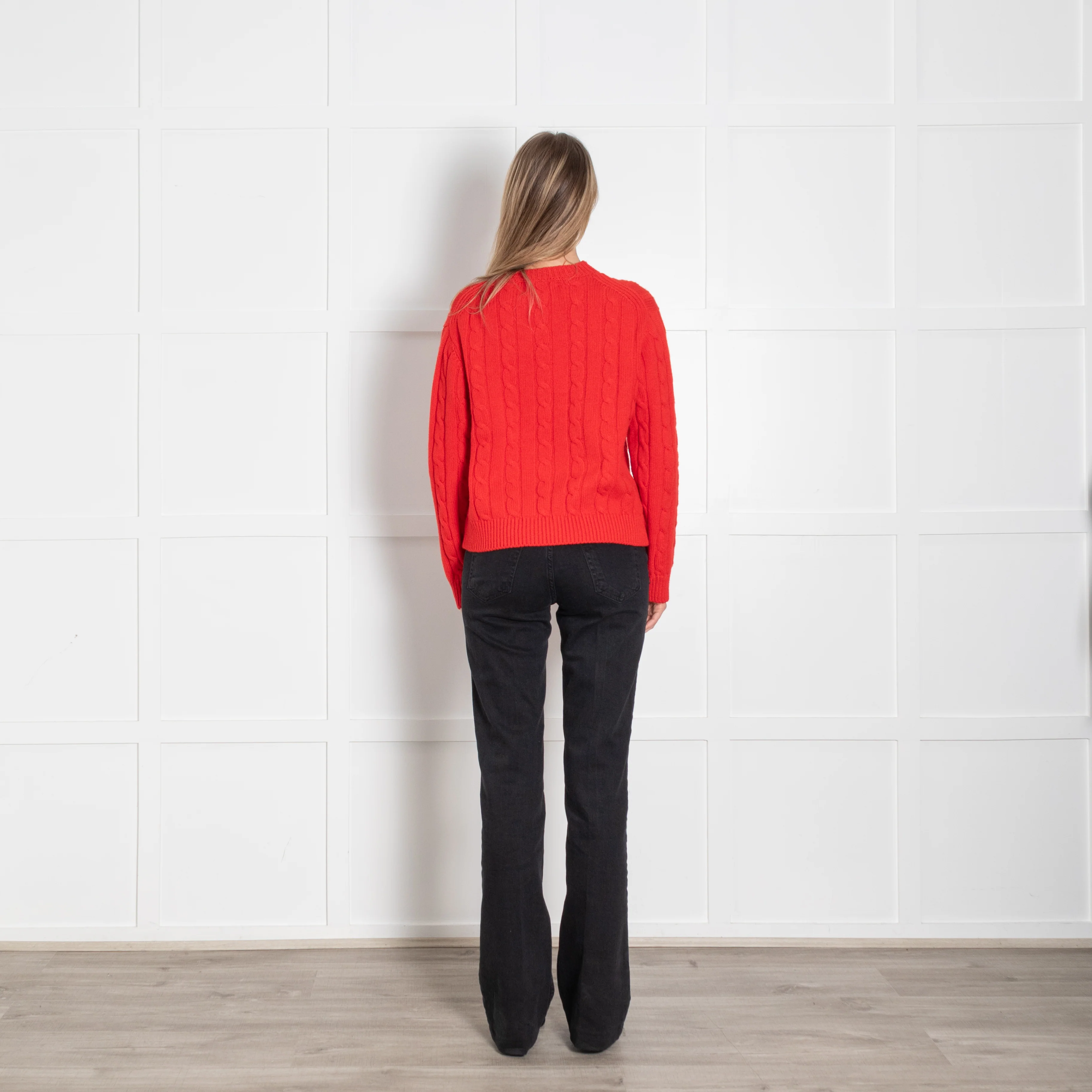 &Daughter Red Cable Knit Wool Crewneck Jumper - Image 5
