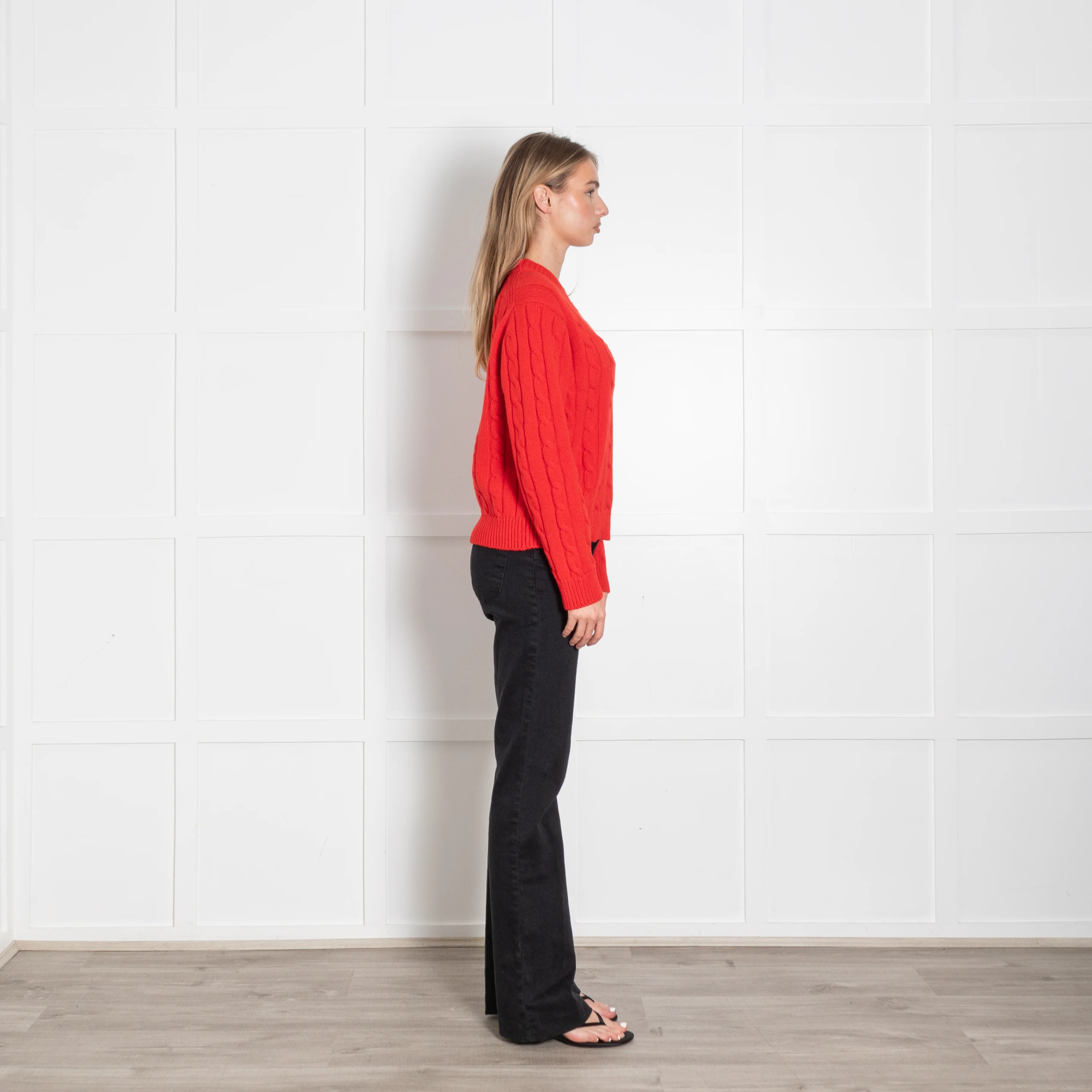&Daughter Red Cable Knit Wool Crewneck Jumper - Image 6