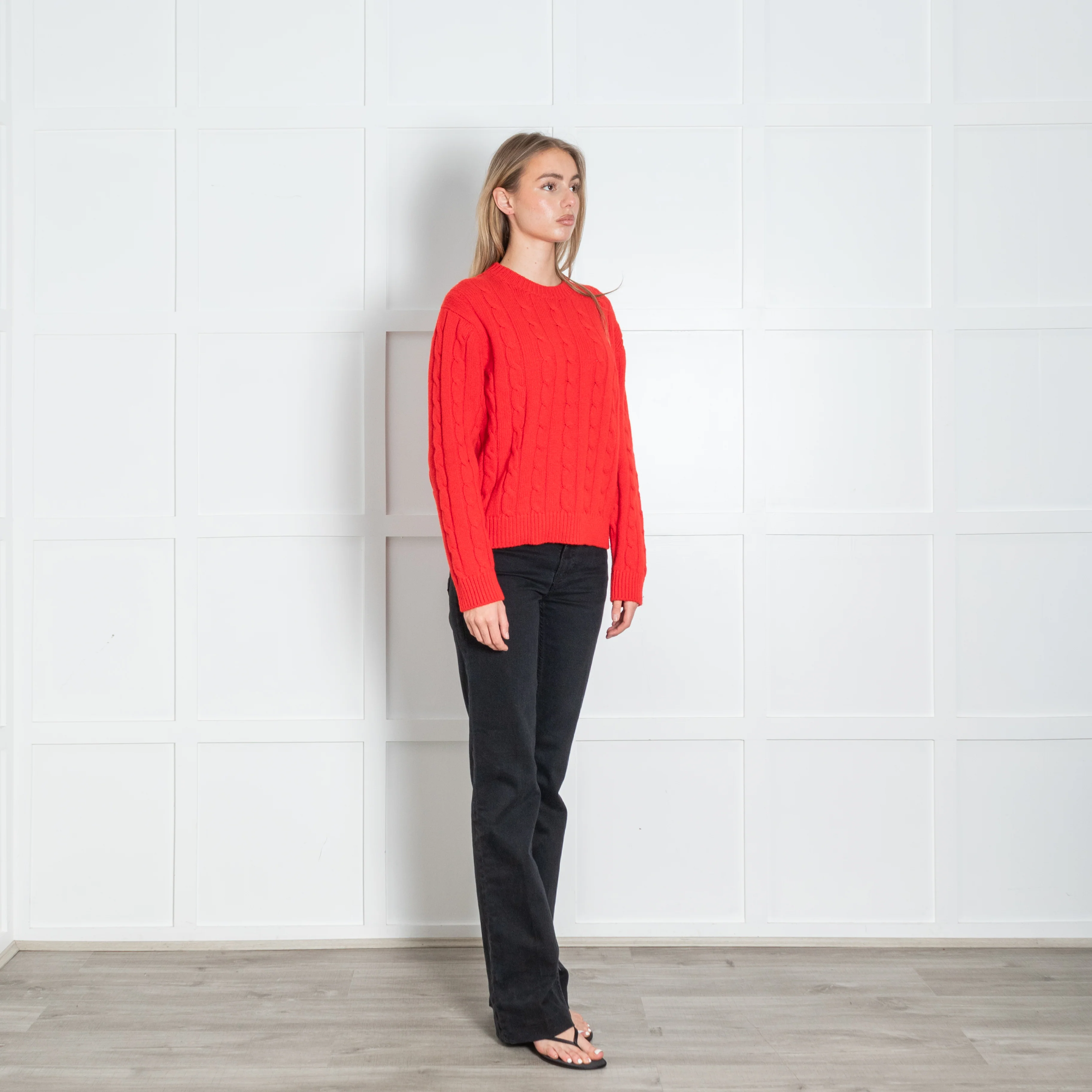 &Daughter Red Cable Knit Wool Crewneck Jumper - Image 7