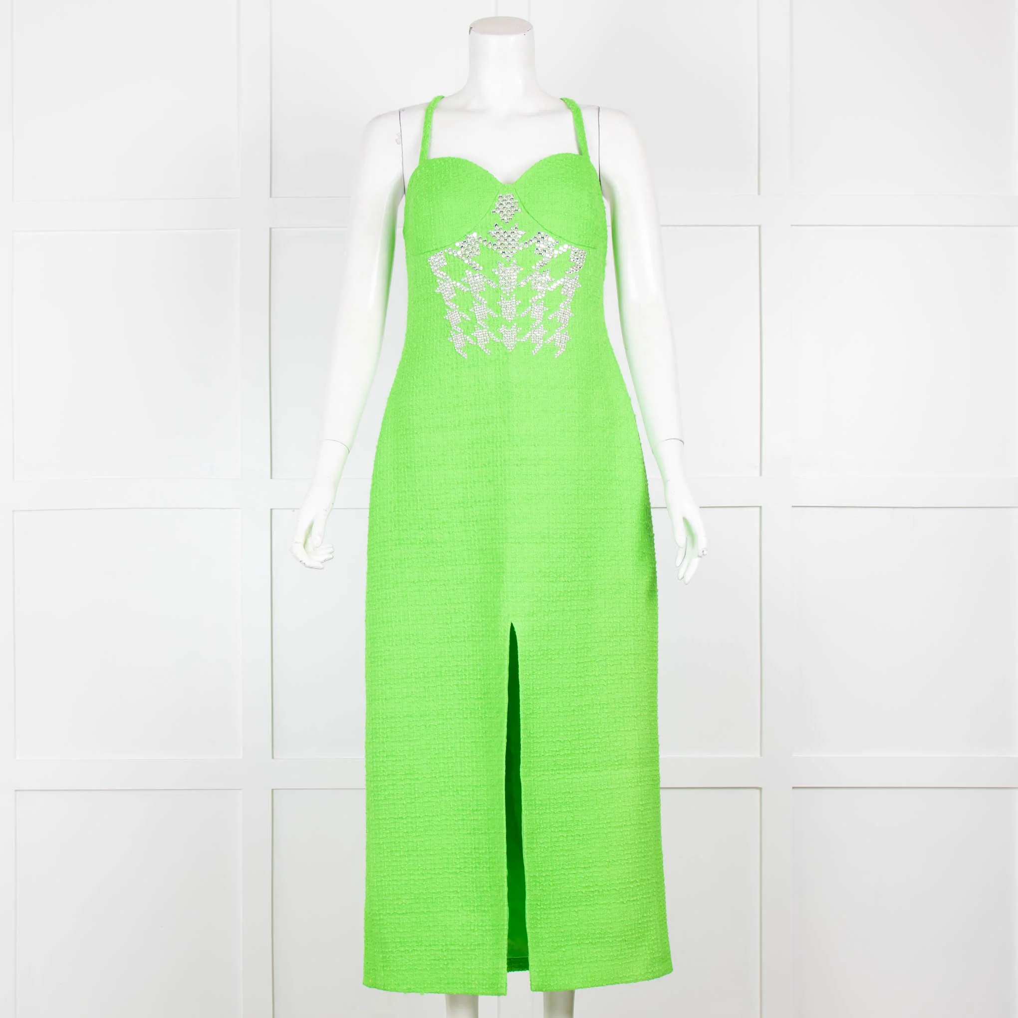 David Koma Lime Green Boucle Strap Dress