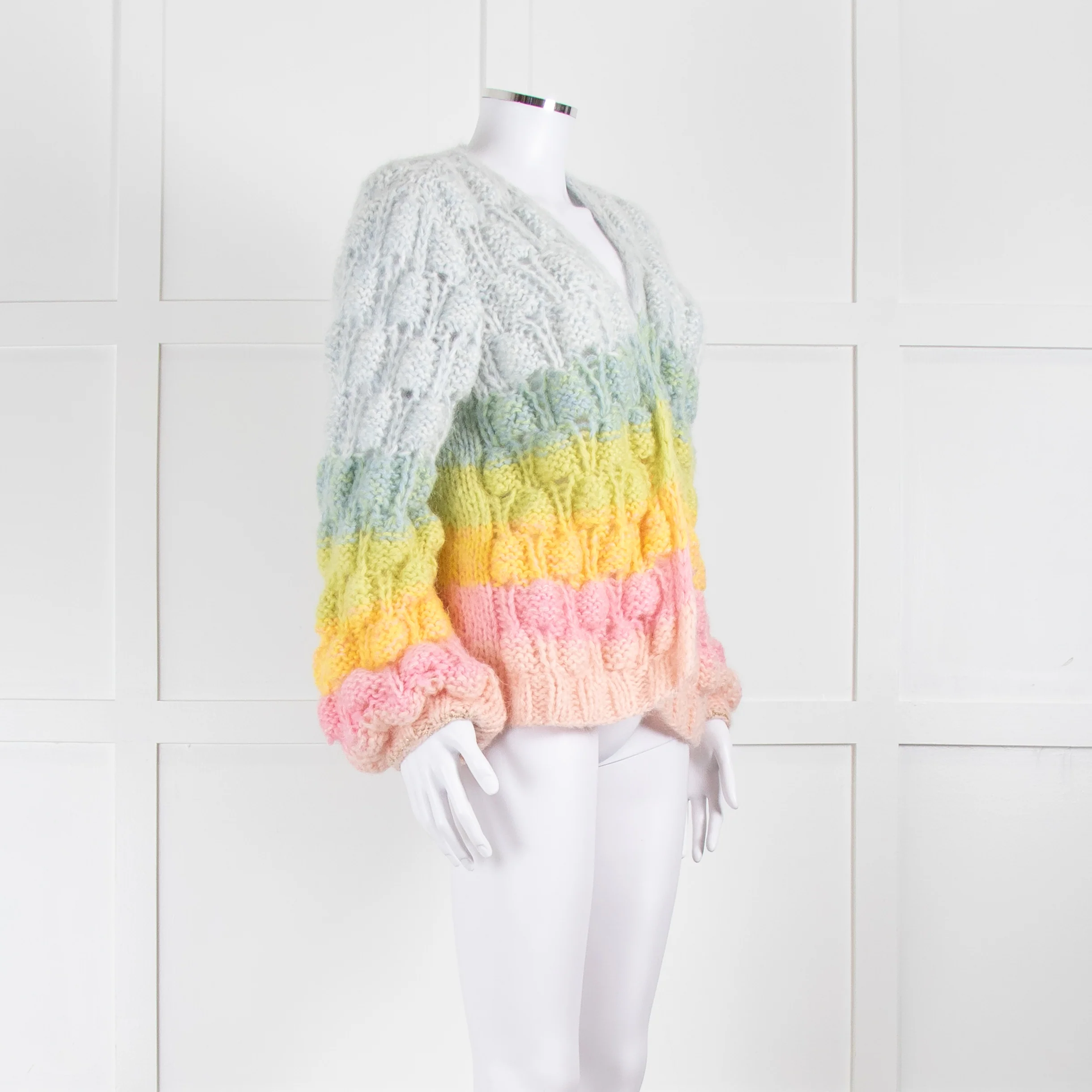 Dawn x Dare Blue Yellow Pink Rainbow Mohair Blend Cardigan - Image 2