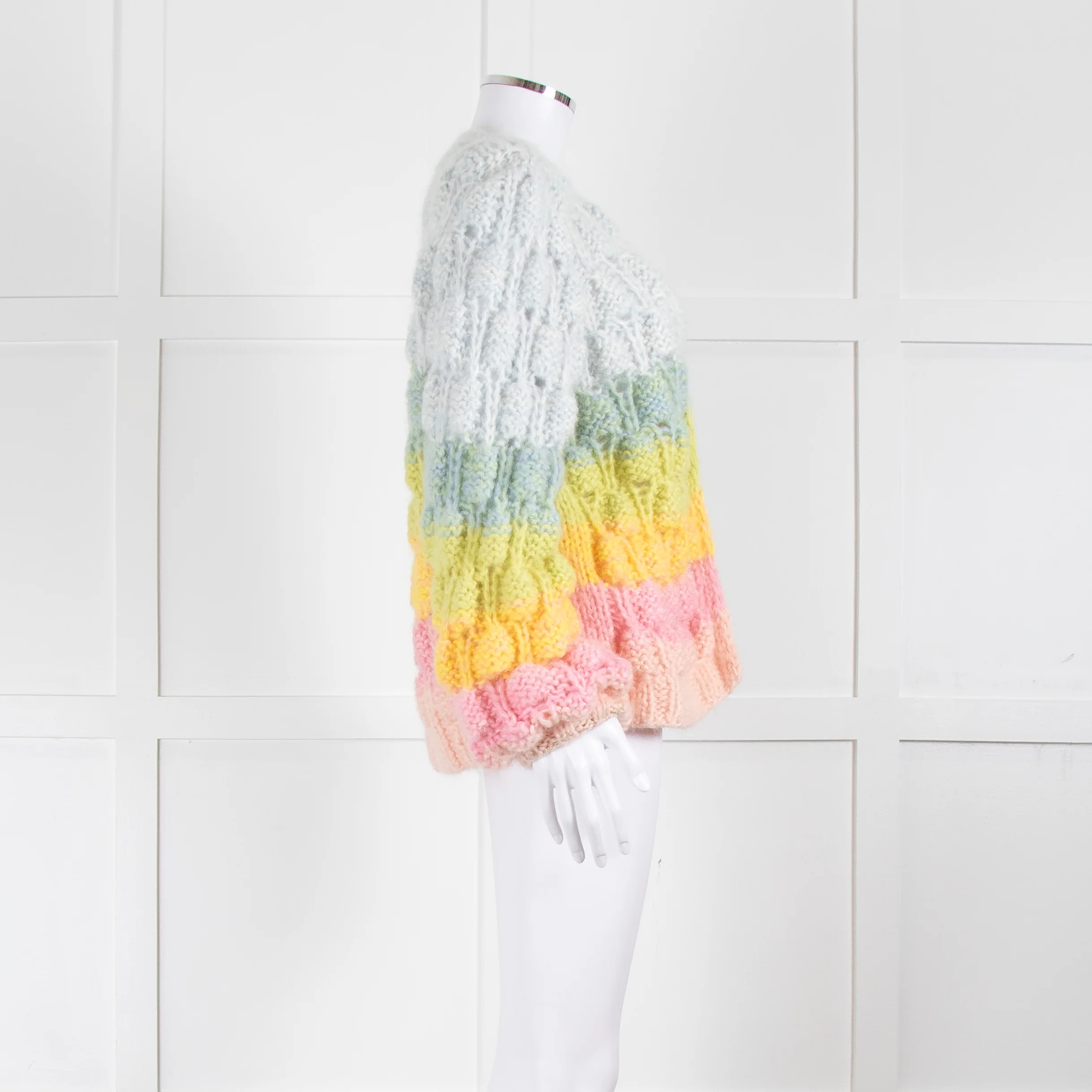 Dawn x Dare Blue Yellow Pink Rainbow Mohair Blend Cardigan - Image 3