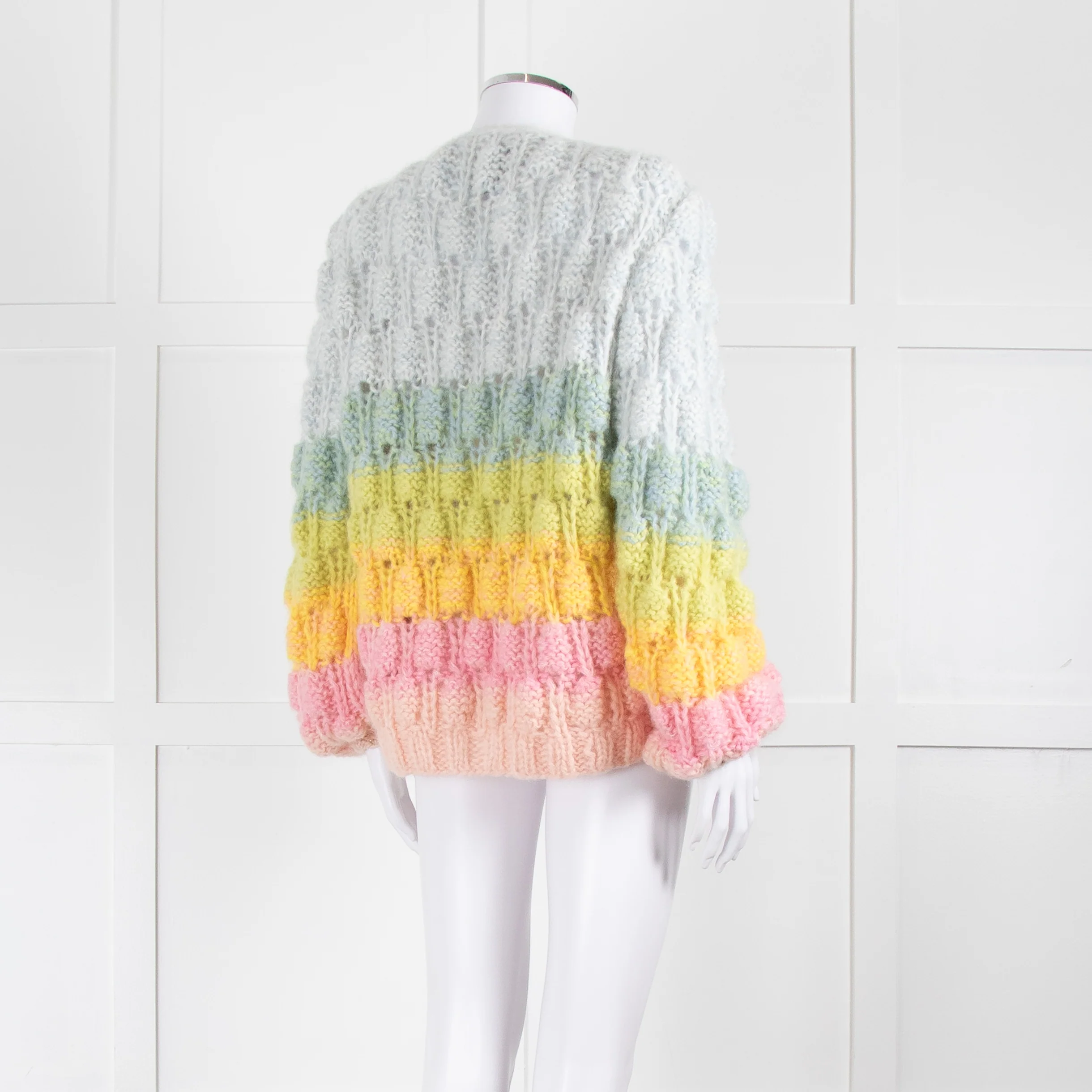 Dawn x Dare Blue Yellow Pink Rainbow Mohair Blend Cardigan - Image 4