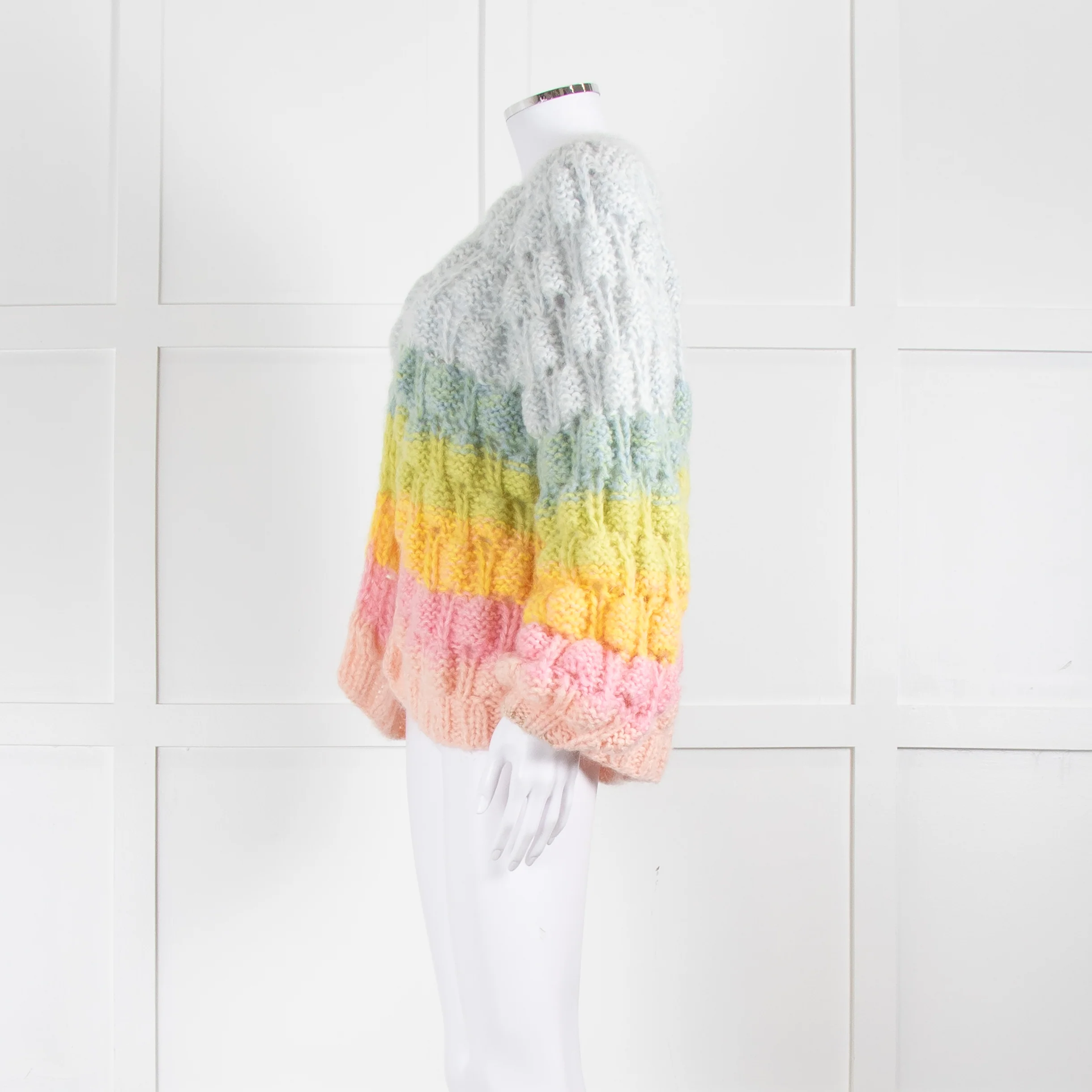 Dawn x Dare Blue Yellow Pink Rainbow Mohair Blend Cardigan - Image 7