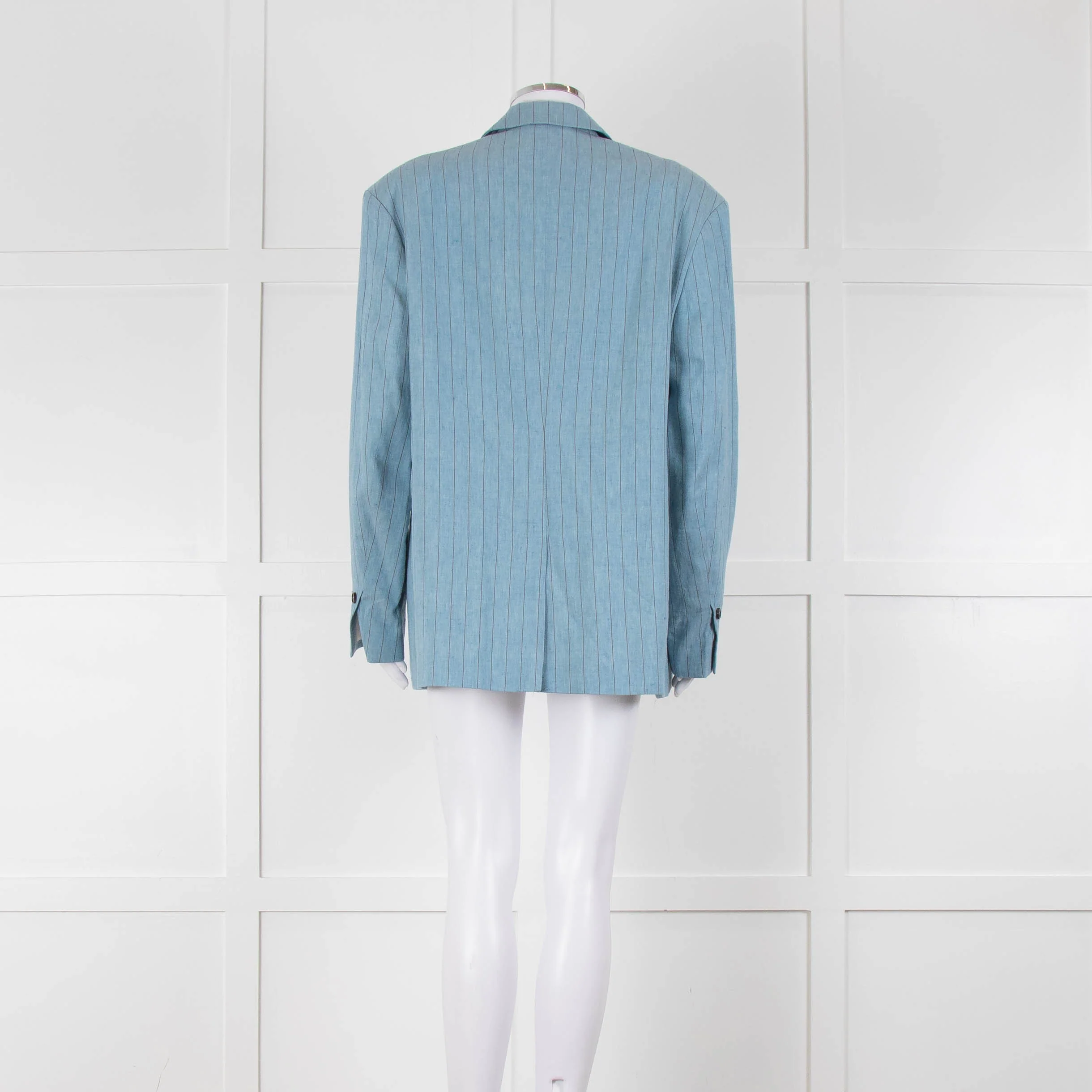 Day Birger Blue Cotton Fine Pinstripe Straight Blazer - Image 5