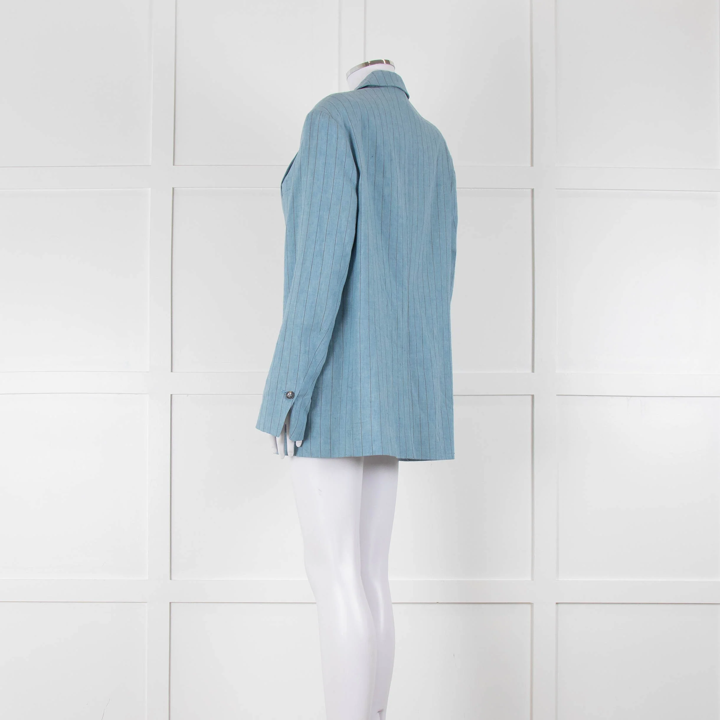 Day Birger Blue Cotton Fine Pinstripe Straight Blazer - Image 6
