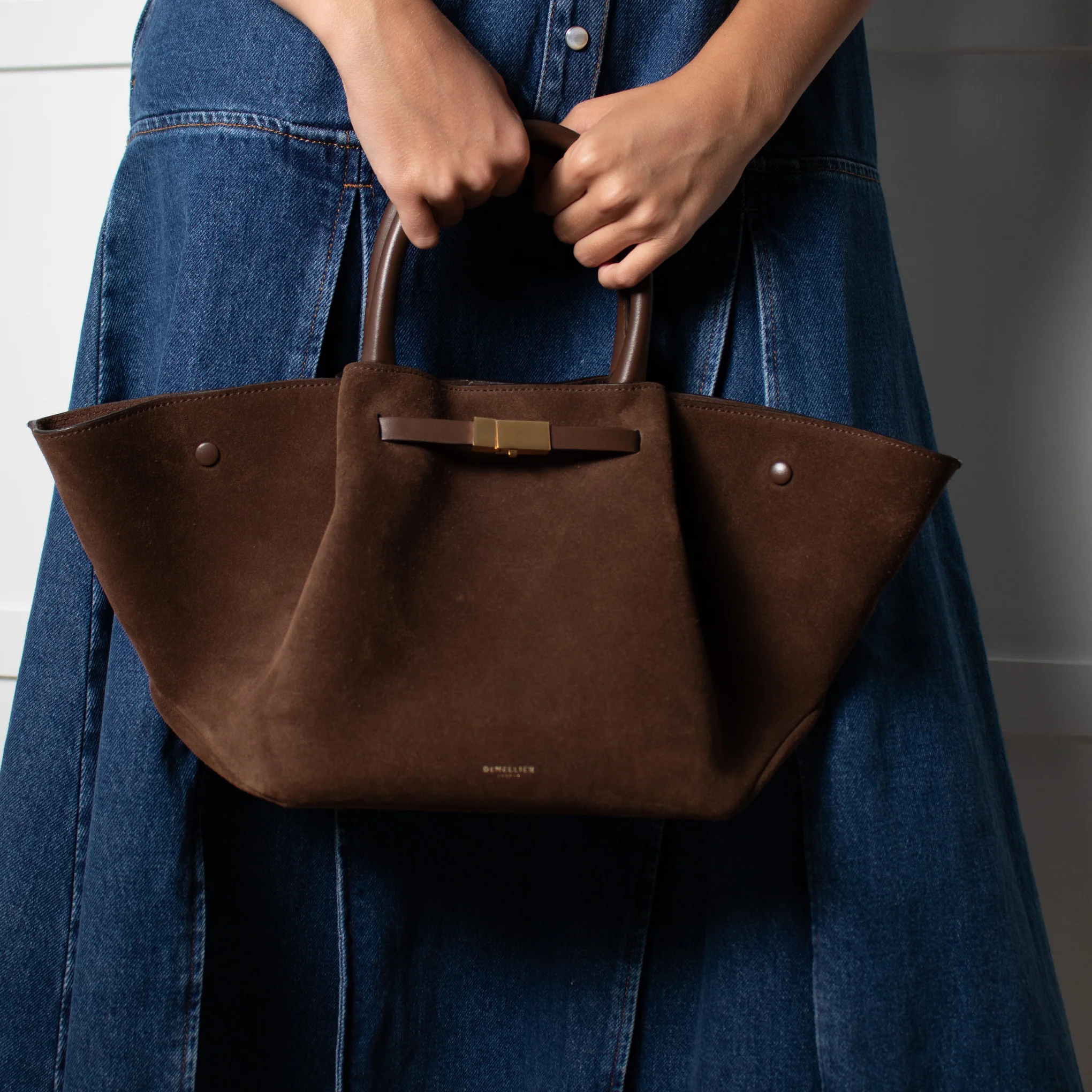 De Mellier Dark Brown Suede Midi New York Tote - Image 4
