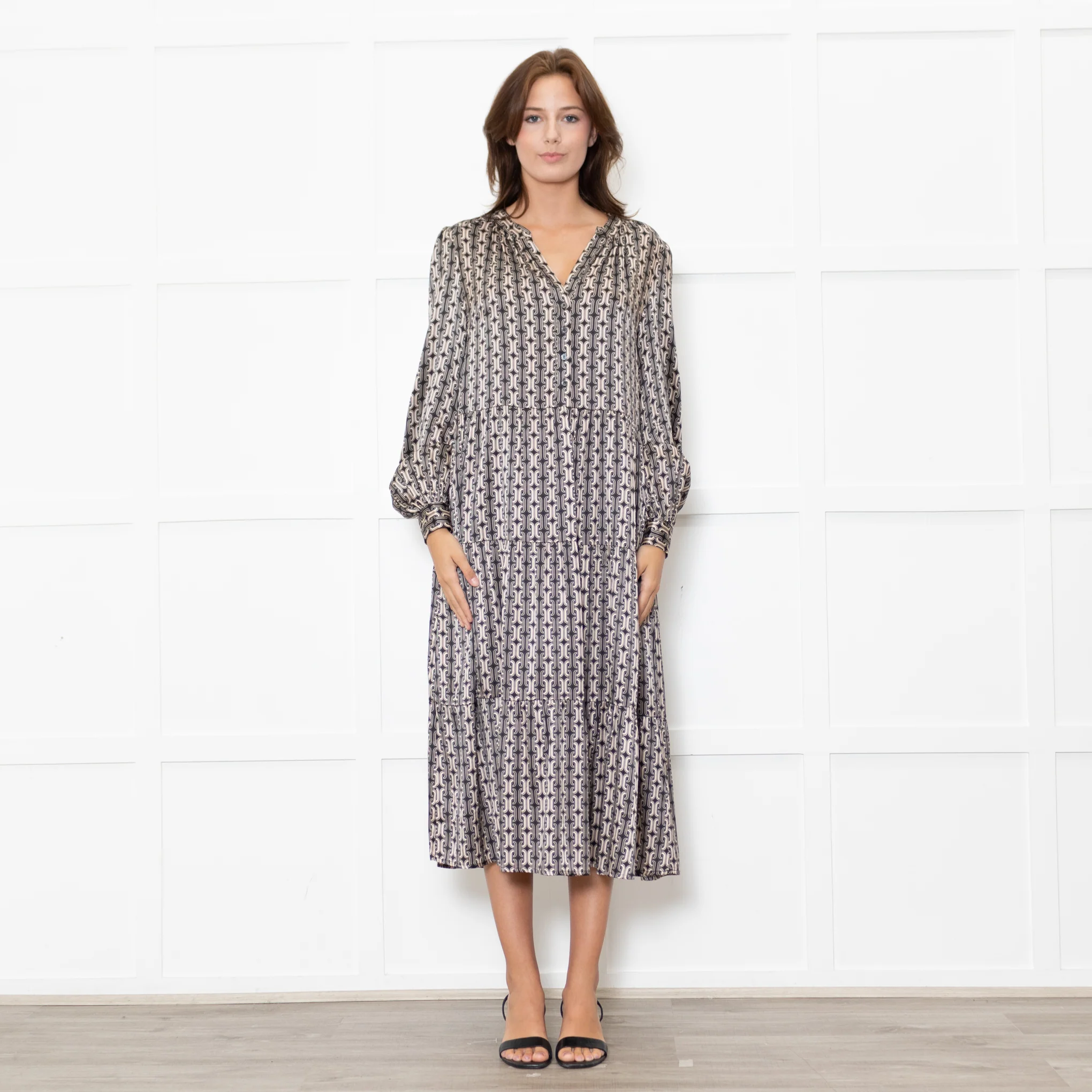 Dea Kudibal Black And Beige Link Print Silk Dress