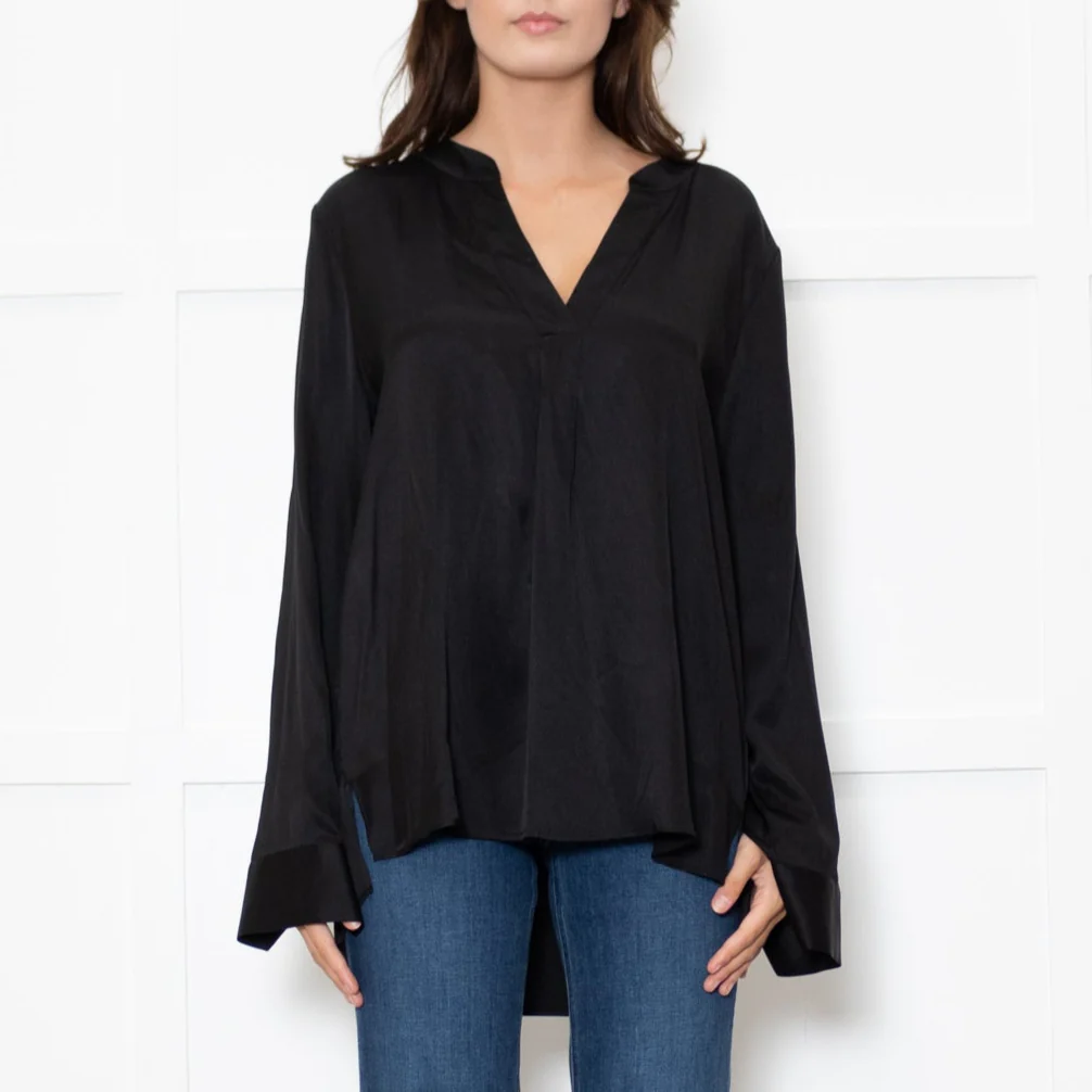 Dea Kudibal Black Silk Blend V Neck Sleeved Top - Image 2