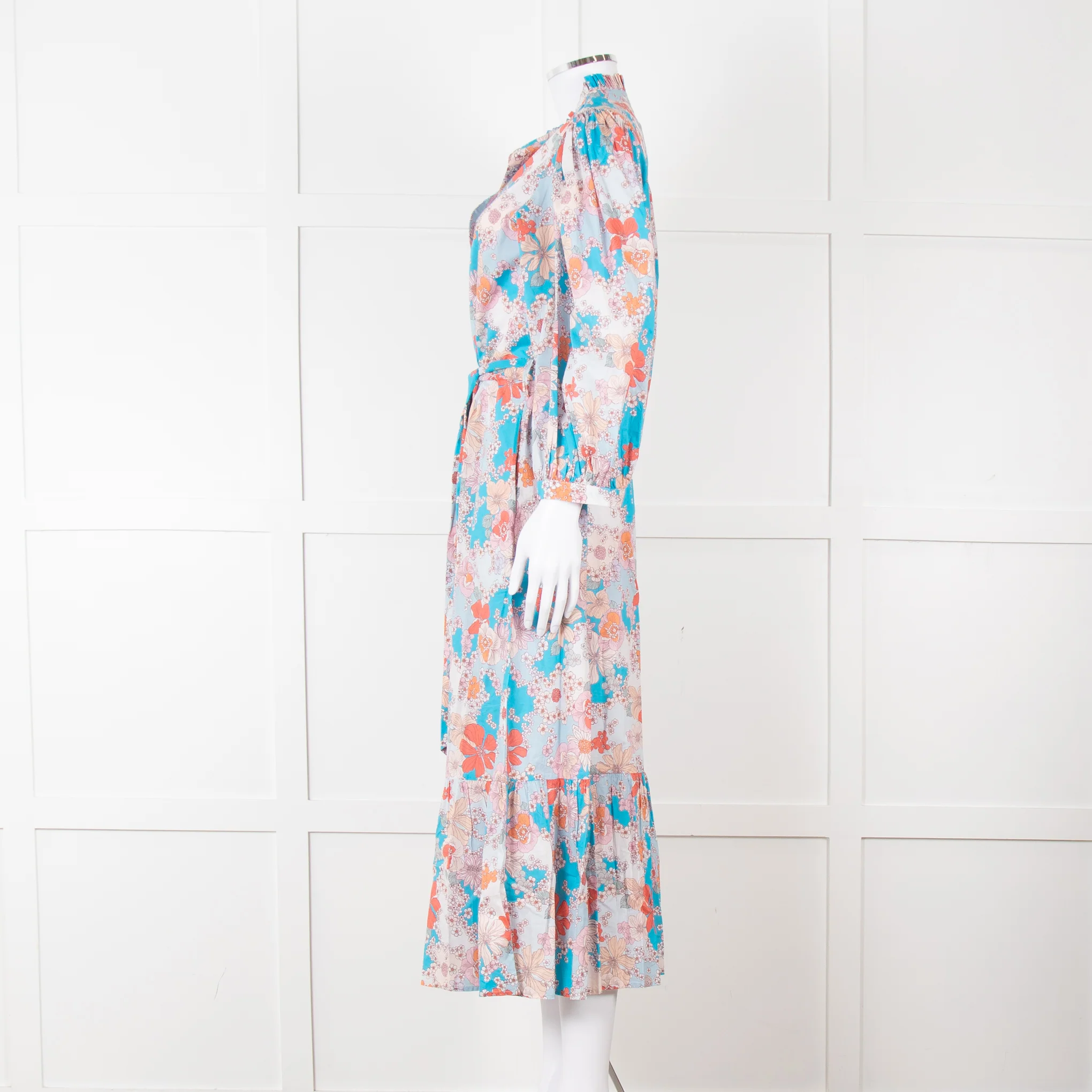Dea Kudibal Blue Orange Floral Cotton Maxi Belted Dress - Image 3
