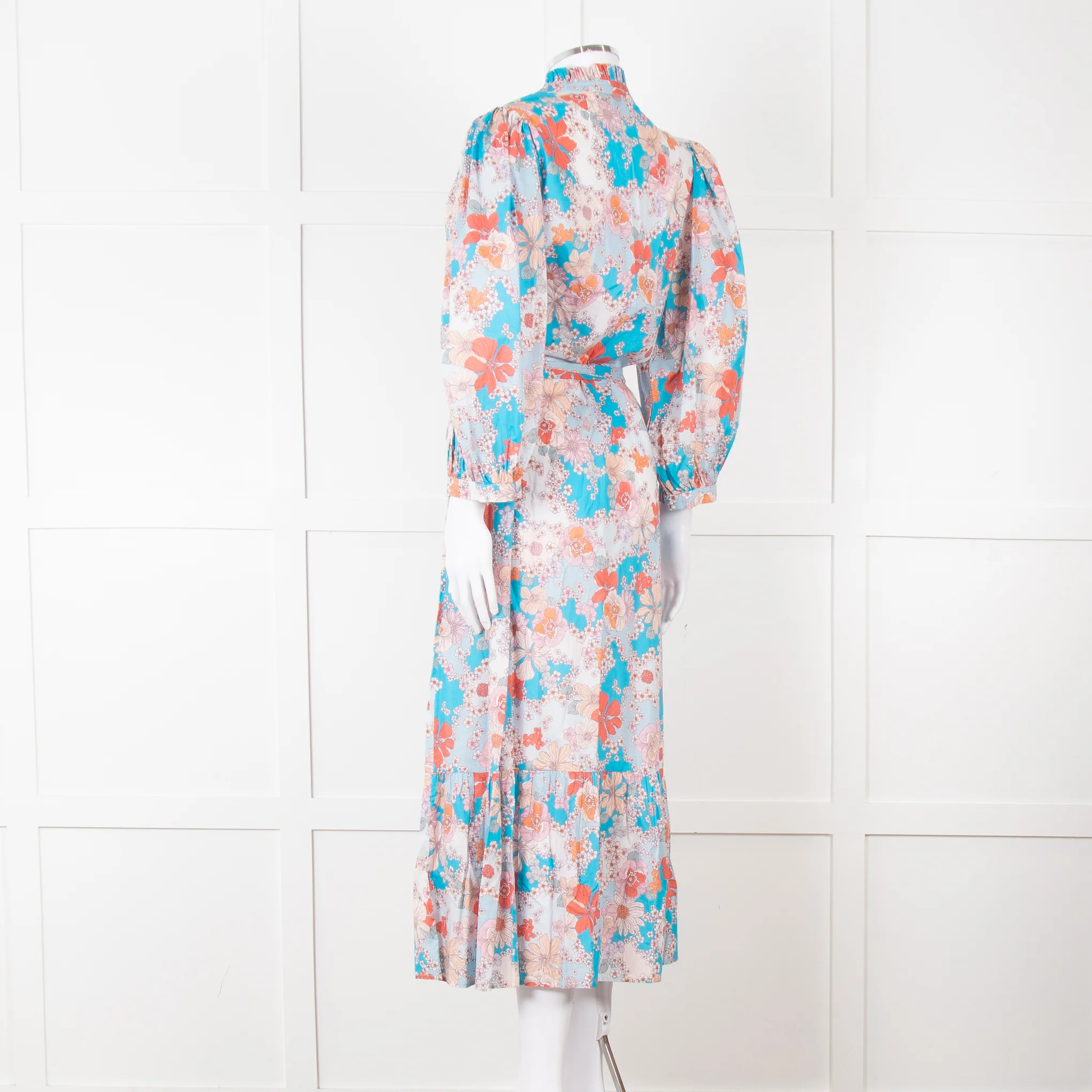 Dea Kudibal Blue Orange Floral Cotton Maxi Belted Dress - Image 4