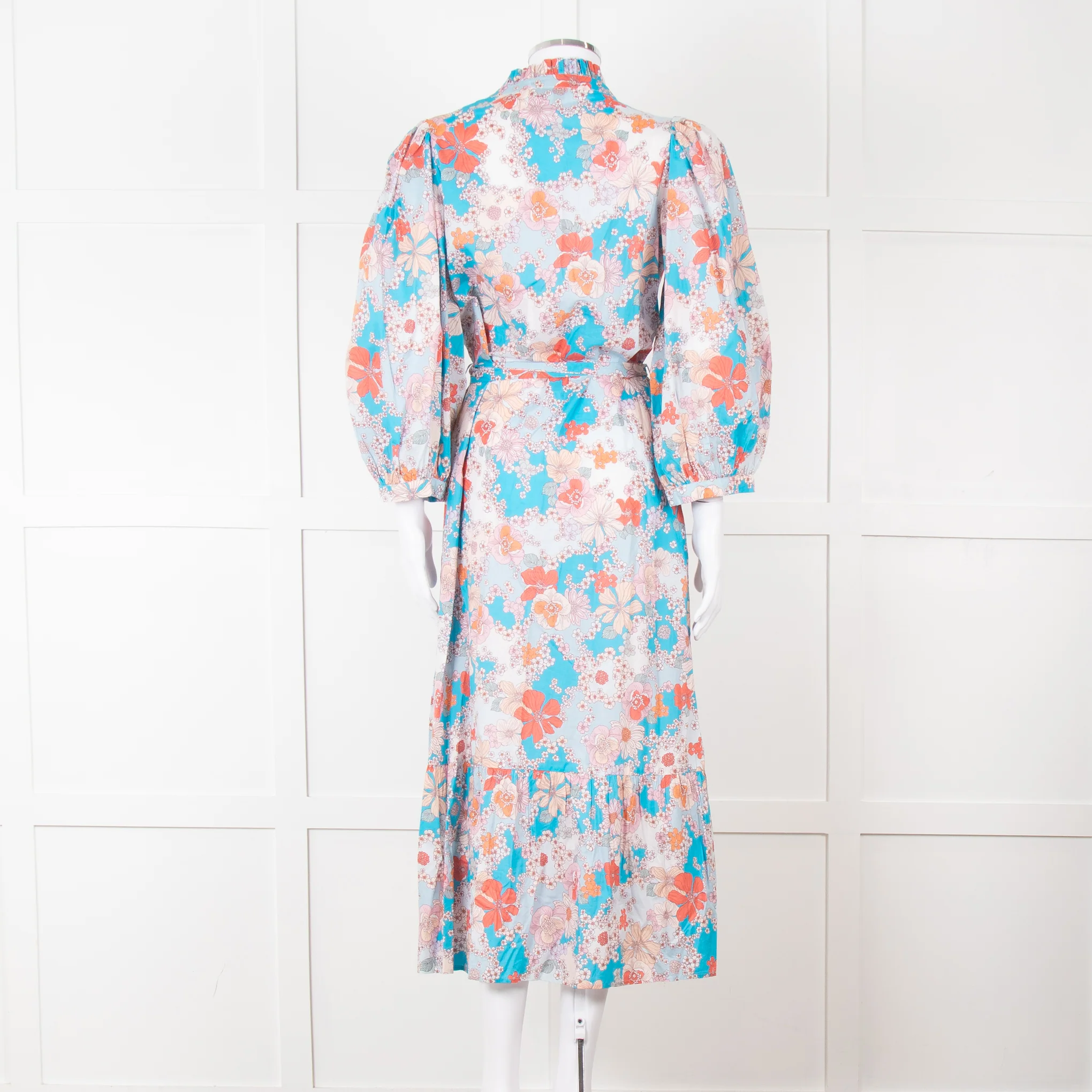 Dea Kudibal Blue Orange Floral Cotton Maxi Belted Dress - Image 5