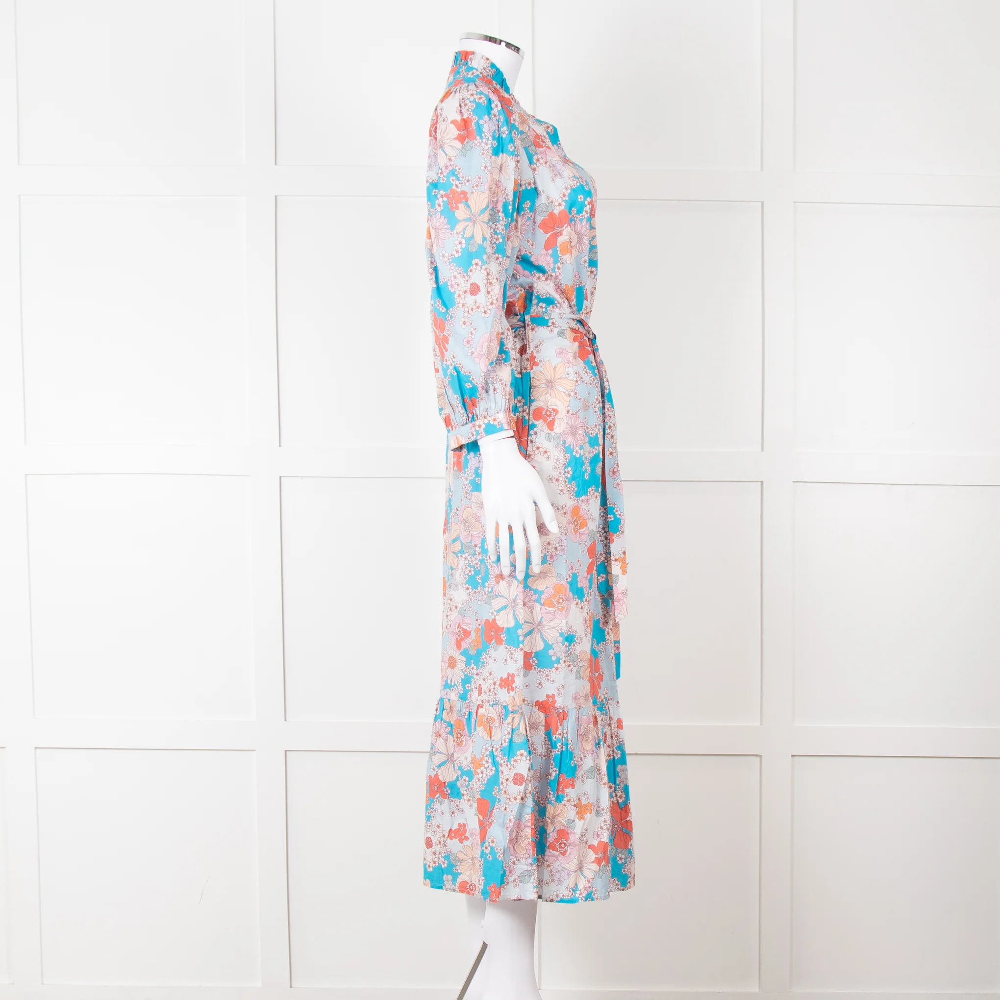Dea Kudibal Blue Orange Floral Cotton Maxi Belted Dress - Image 7
