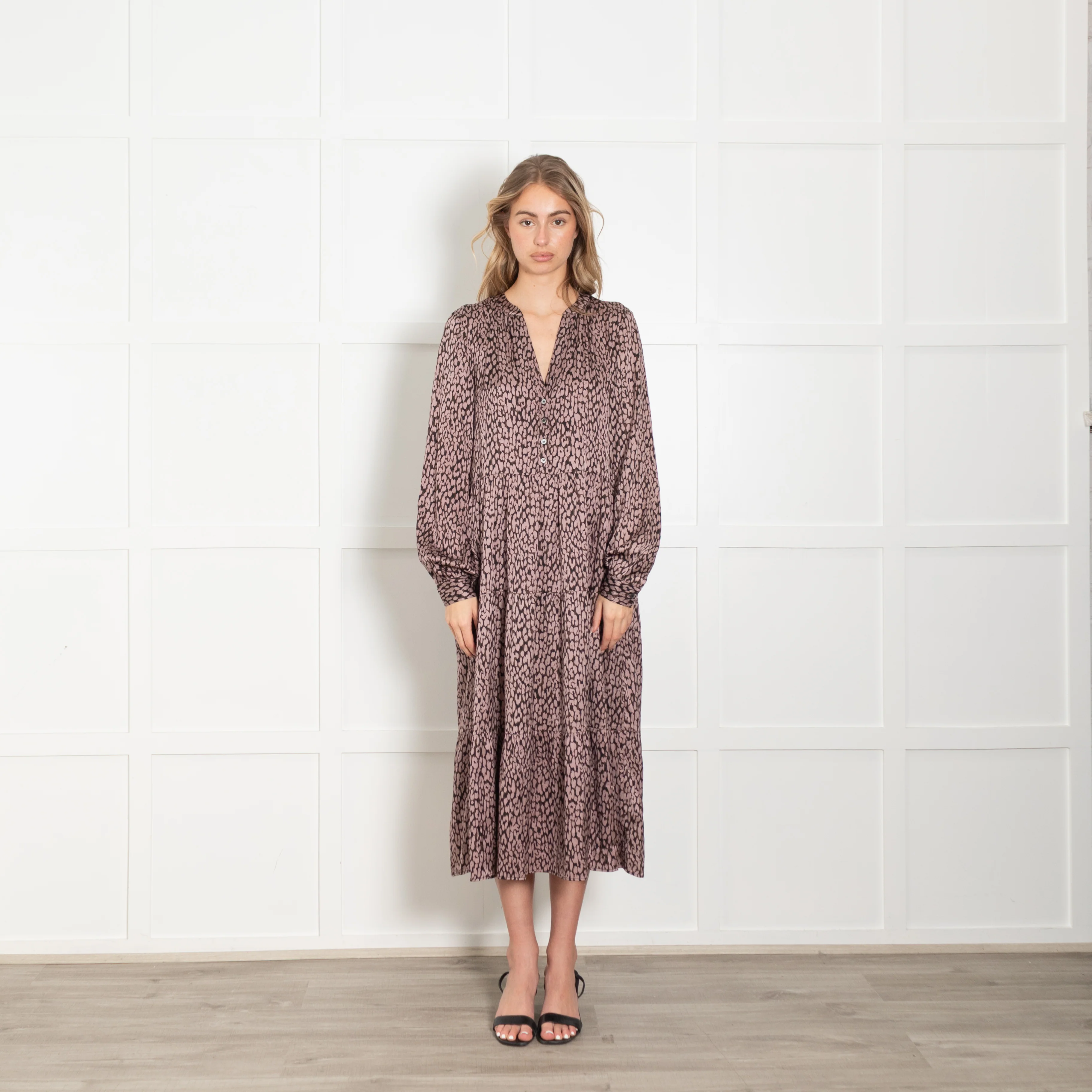 Dea Kudibal Brown And Pink Animal Print Tiered Silk Dress