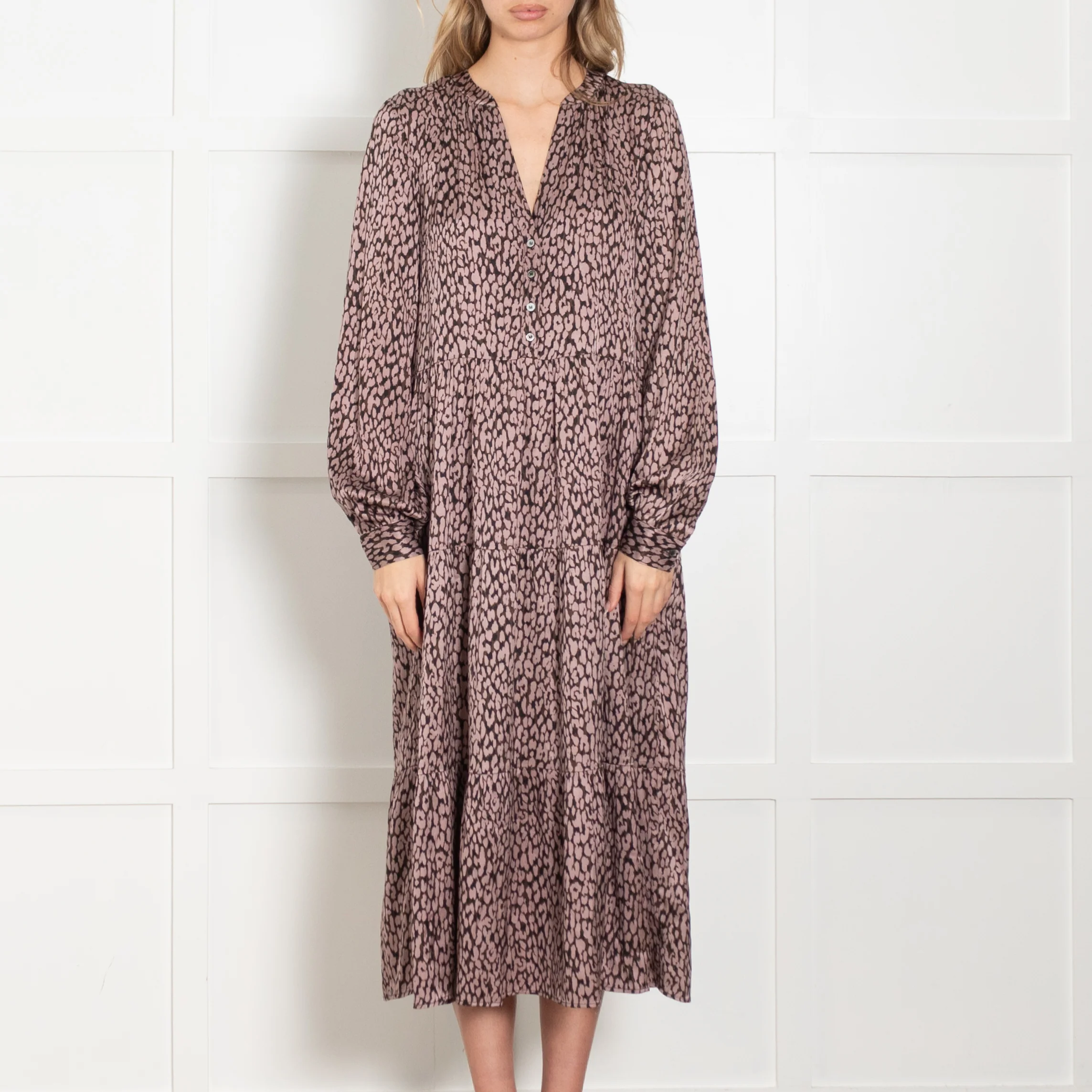 Dea Kudibal Brown And Pink Animal Print Tiered Silk Dress - Image 2