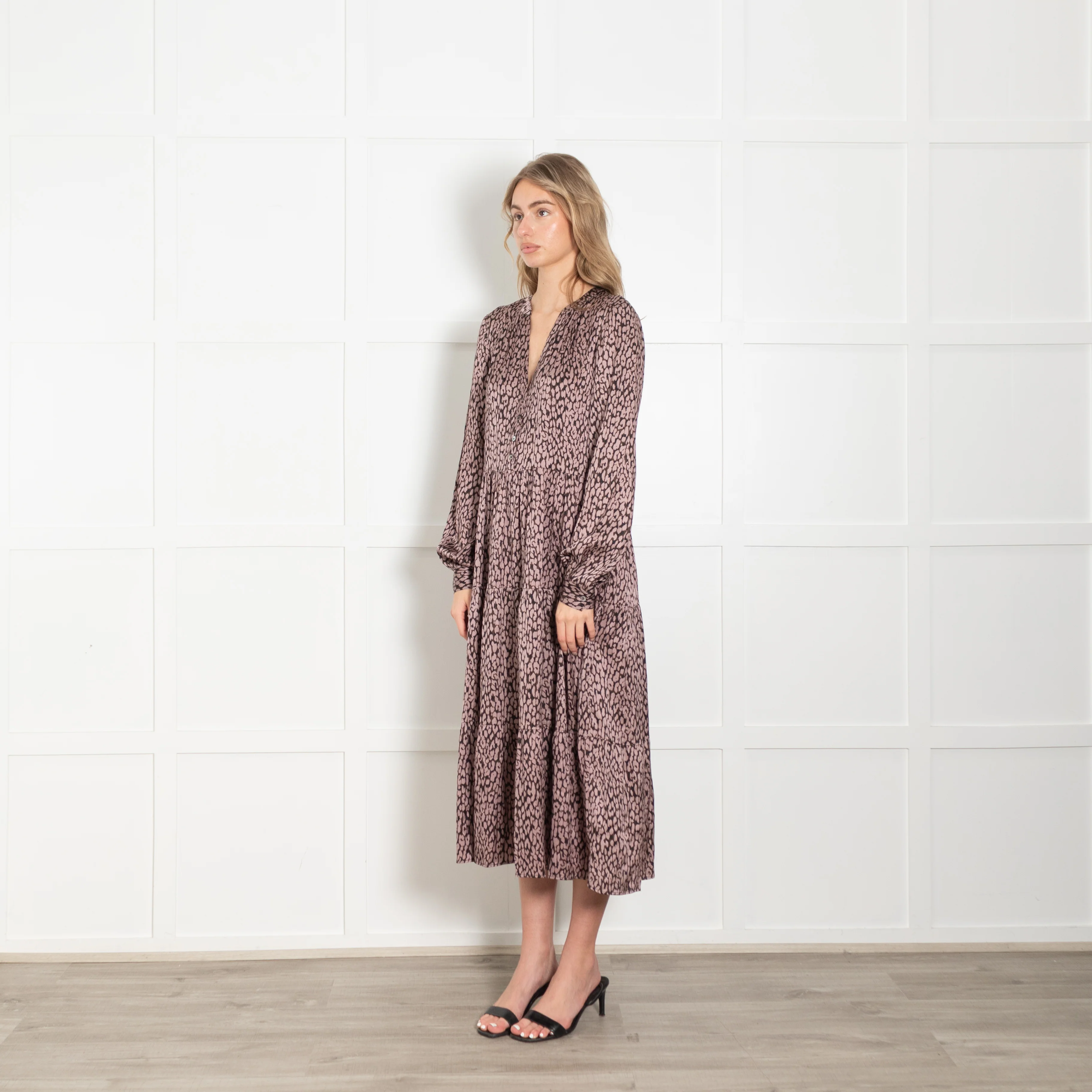Dea Kudibal Brown And Pink Animal Print Tiered Silk Dress - Image 3