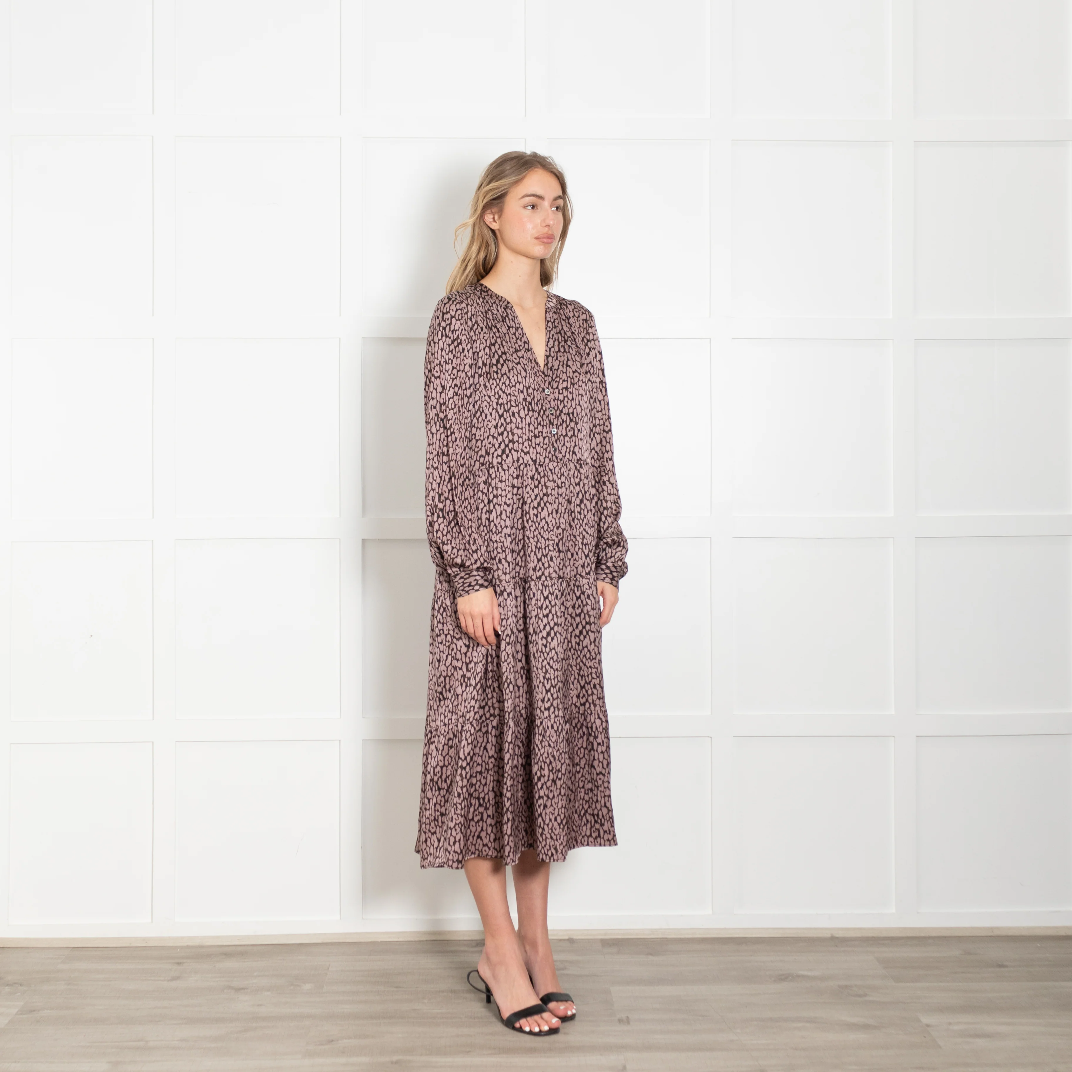 Dea Kudibal Brown And Pink Animal Print Tiered Silk Dress - Image 7