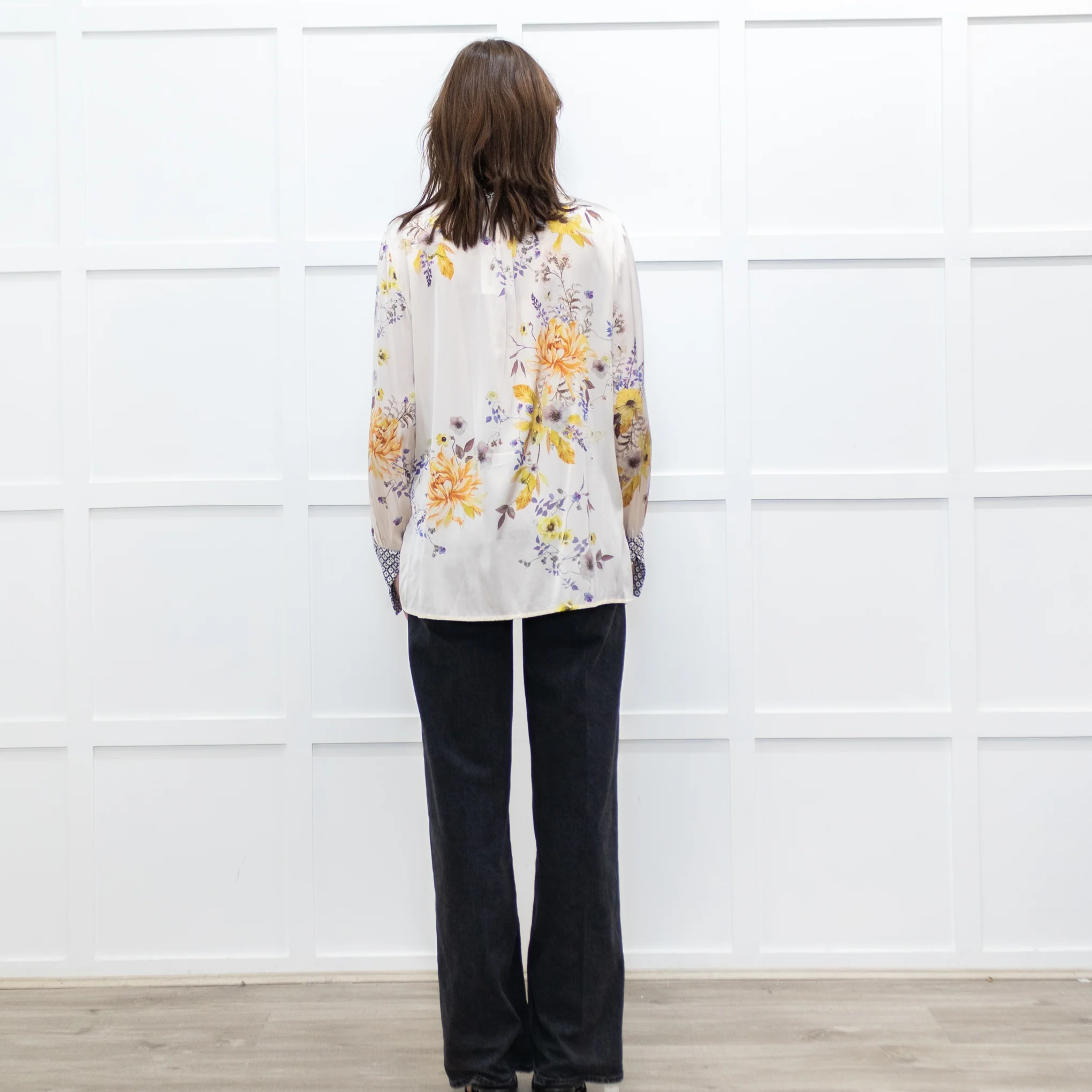 Dea Kudibal Cream and Yellow Floral Silk Blouse with Geometric Cuffs - Image 5