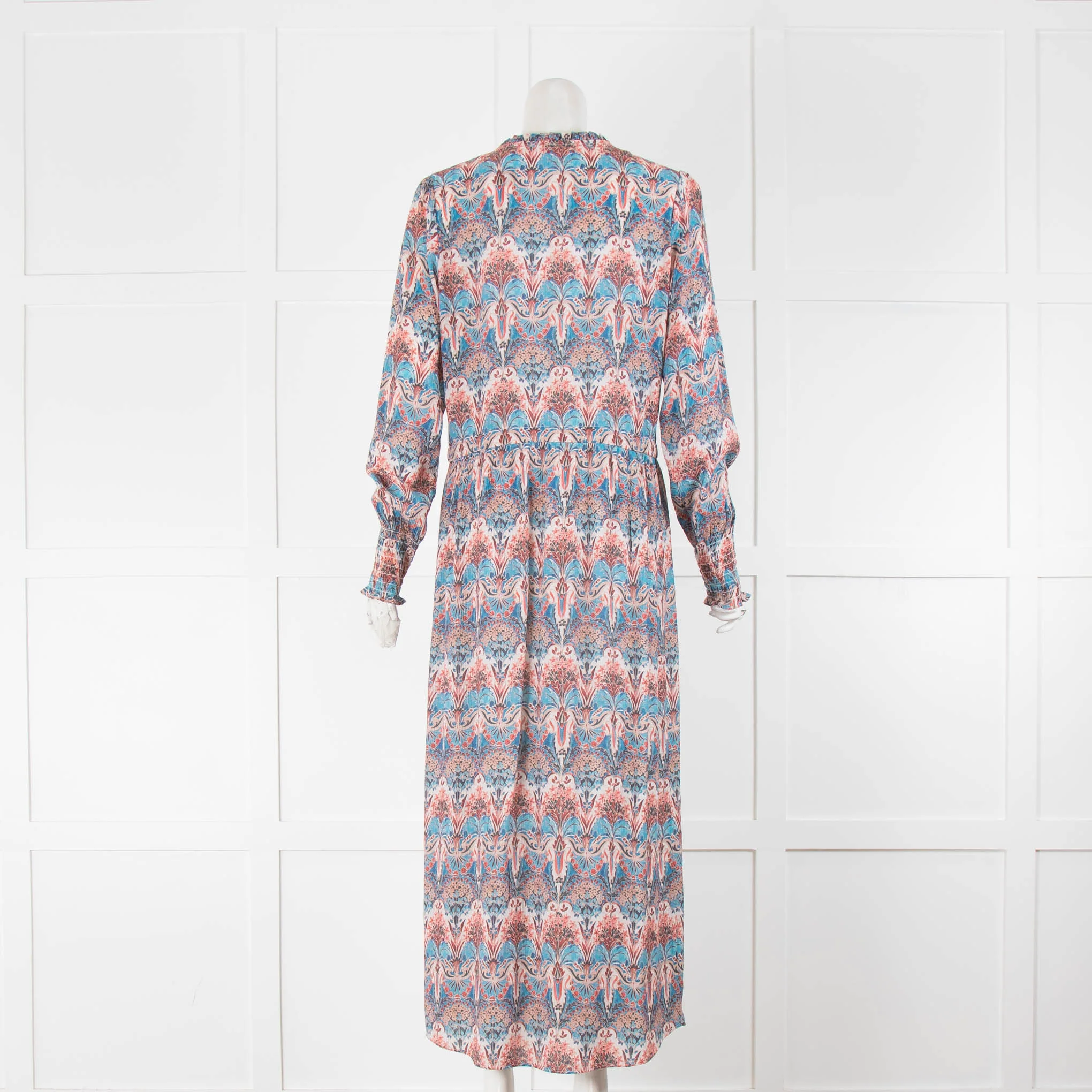Dea Kudibal Drawstring Waist Maxi Dress in Coral and Blue Paisley - Image 3