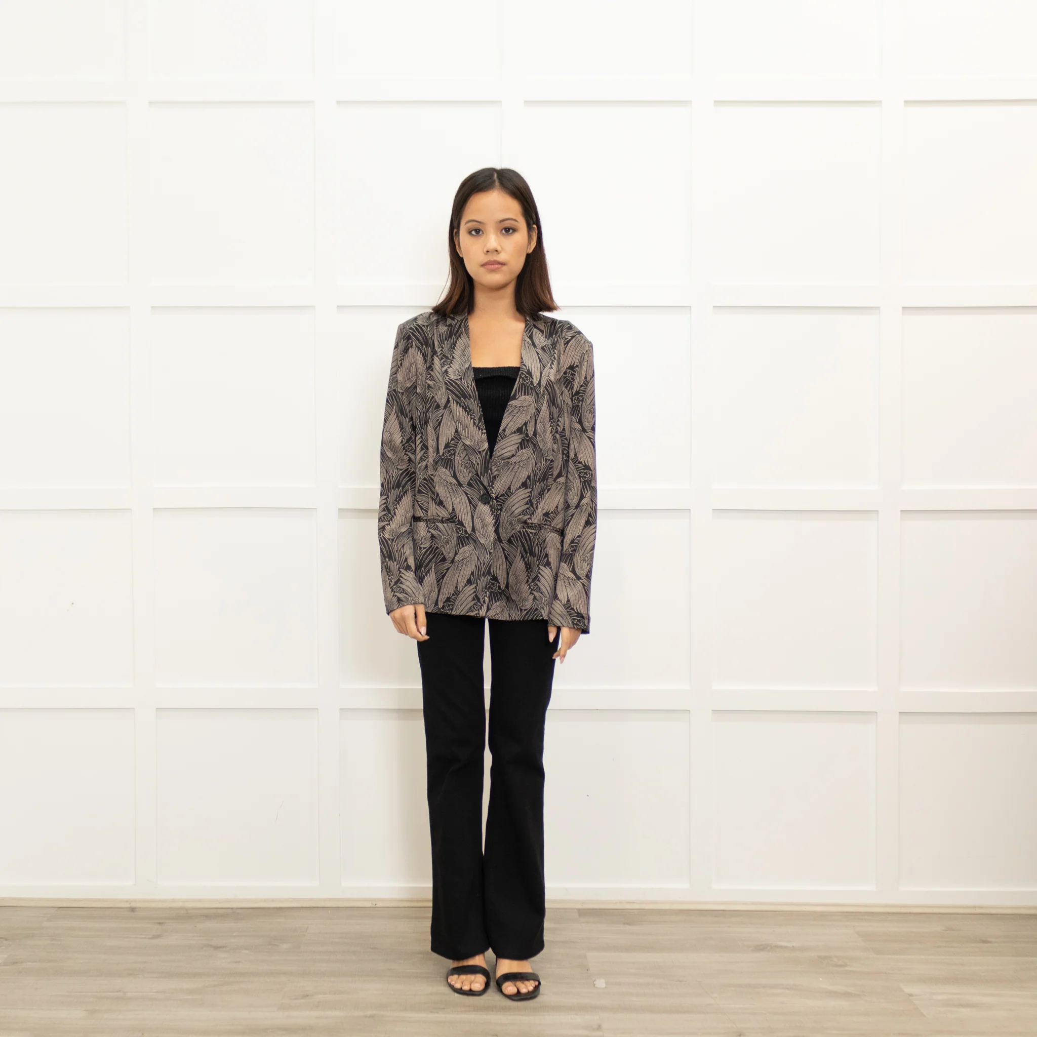 Dea Kudibal Feather Print Black Silk Jacket