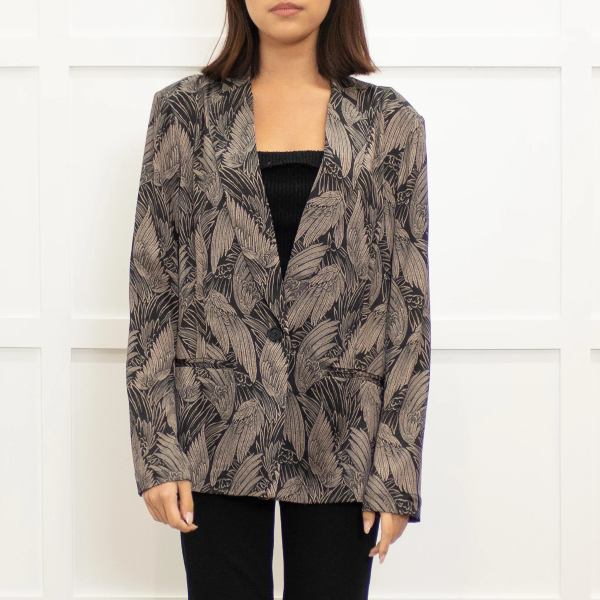 Dea Kudibal Feather Print Black Silk Jacket - Image 2