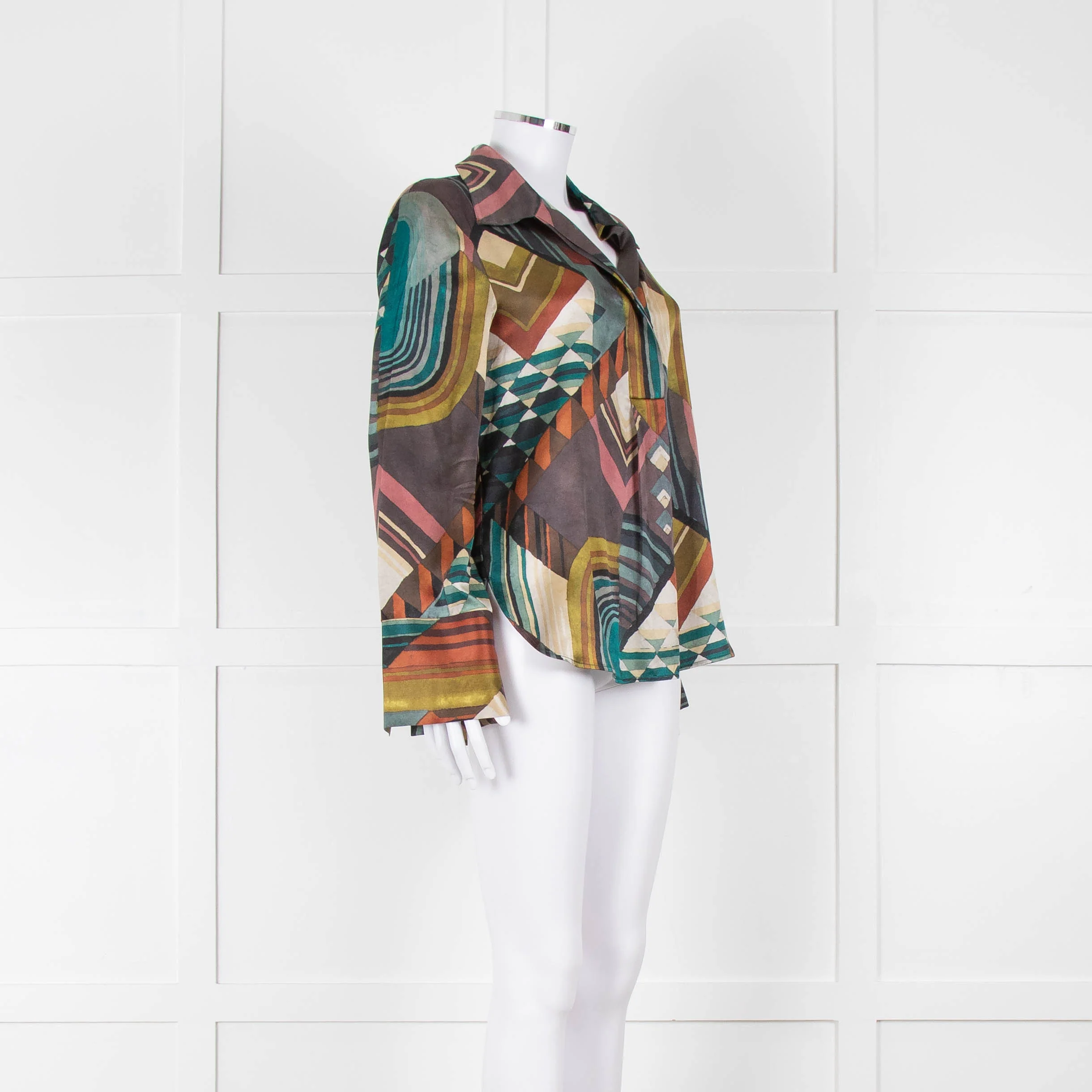 Dea Kudibal Khaki Abstract Silk Blouse - Image 2