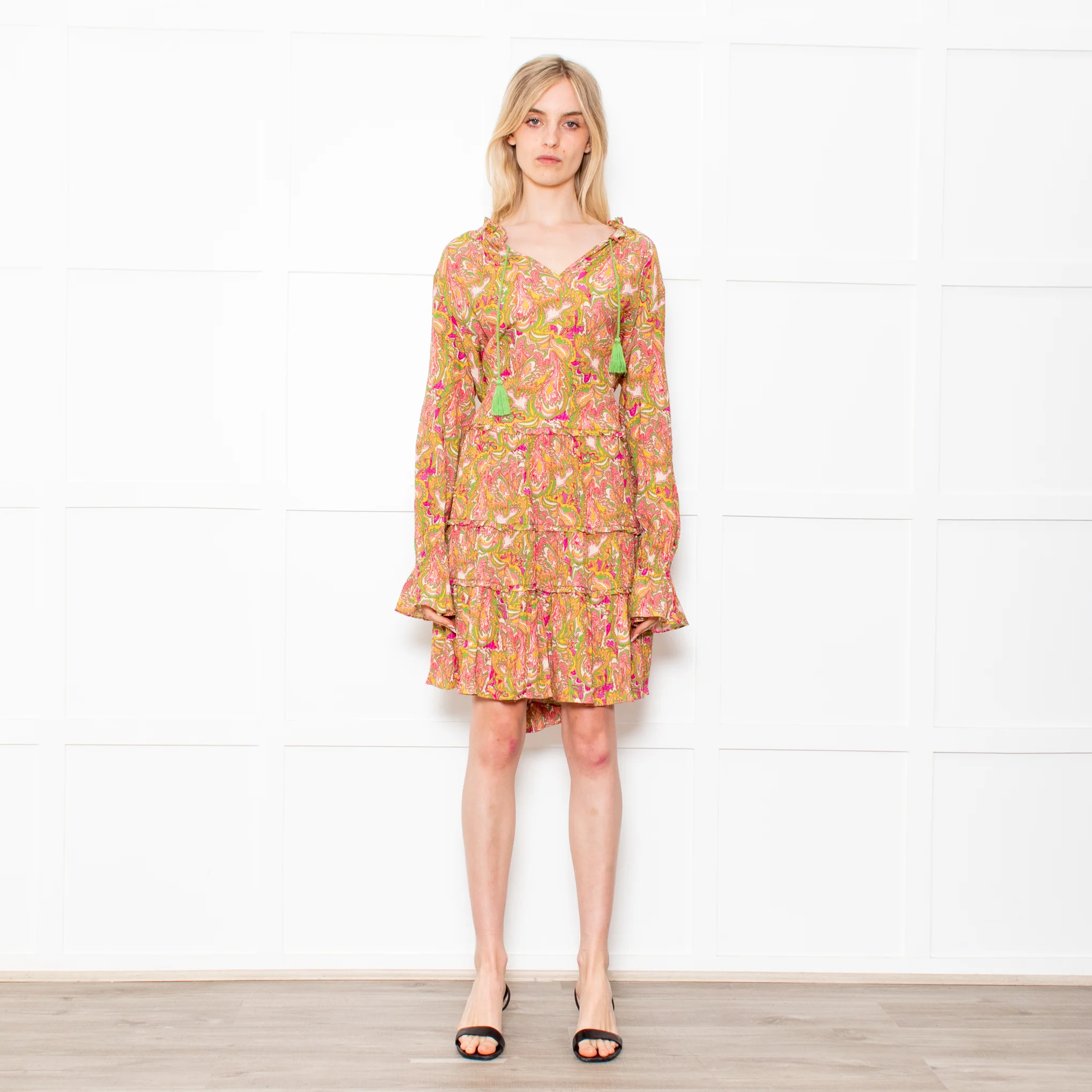 Dea Kudibal Maria Petal Parakeet Paisley Floral Tiered Skirt Midi Dress
