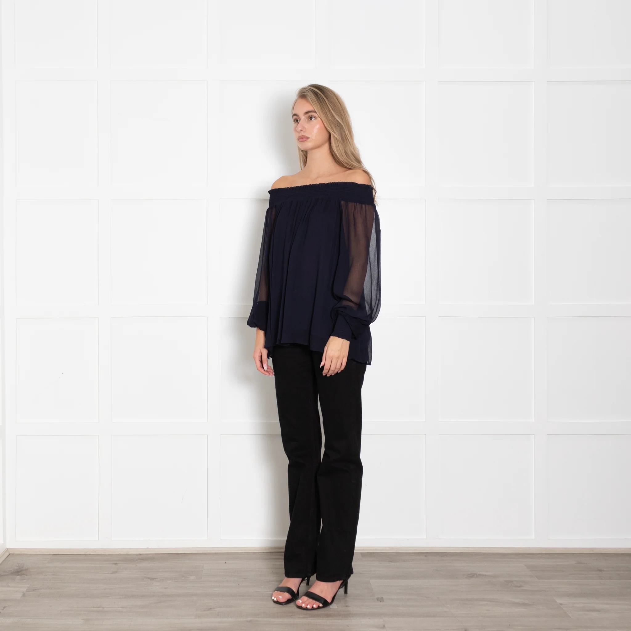 Dea Kudibal Navy Sheer Smocked Shoulder Blouse - Image 3