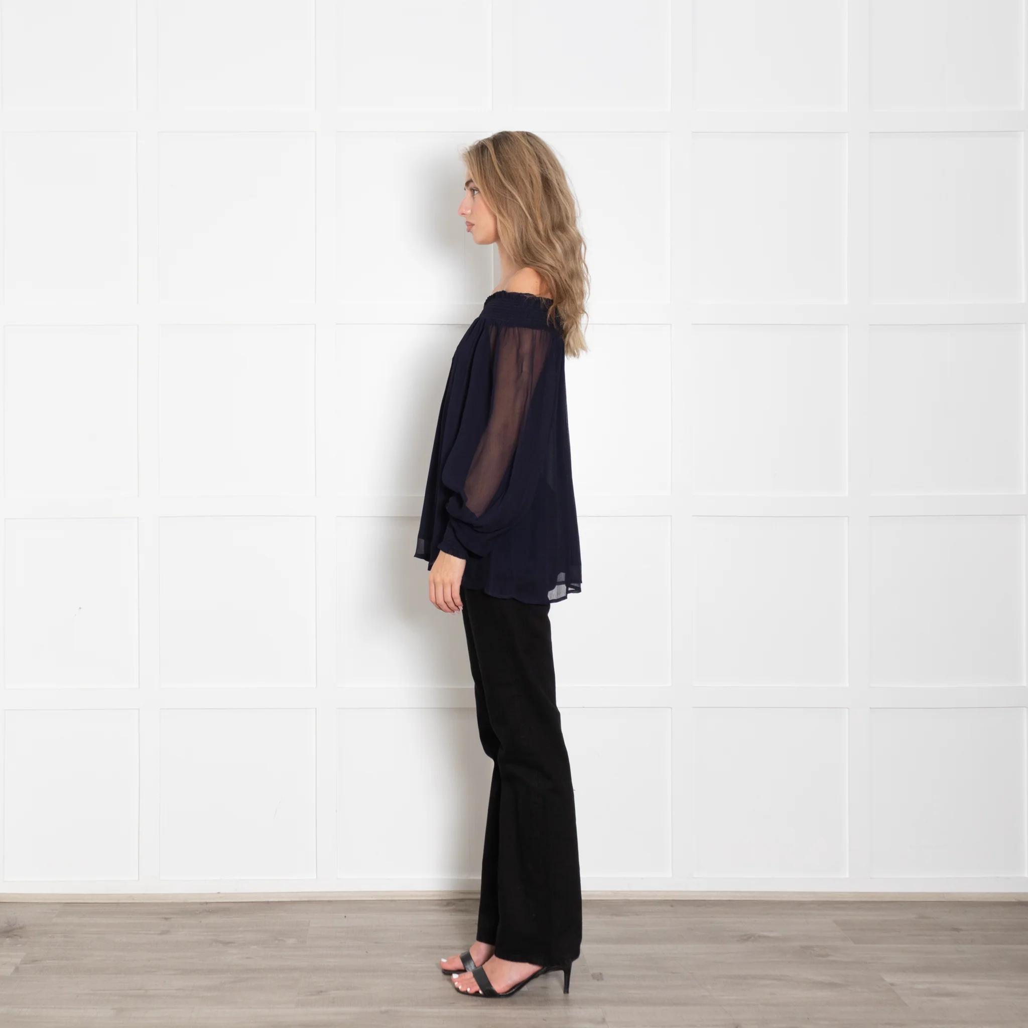 Dea Kudibal Navy Sheer Smocked Shoulder Blouse - Image 4
