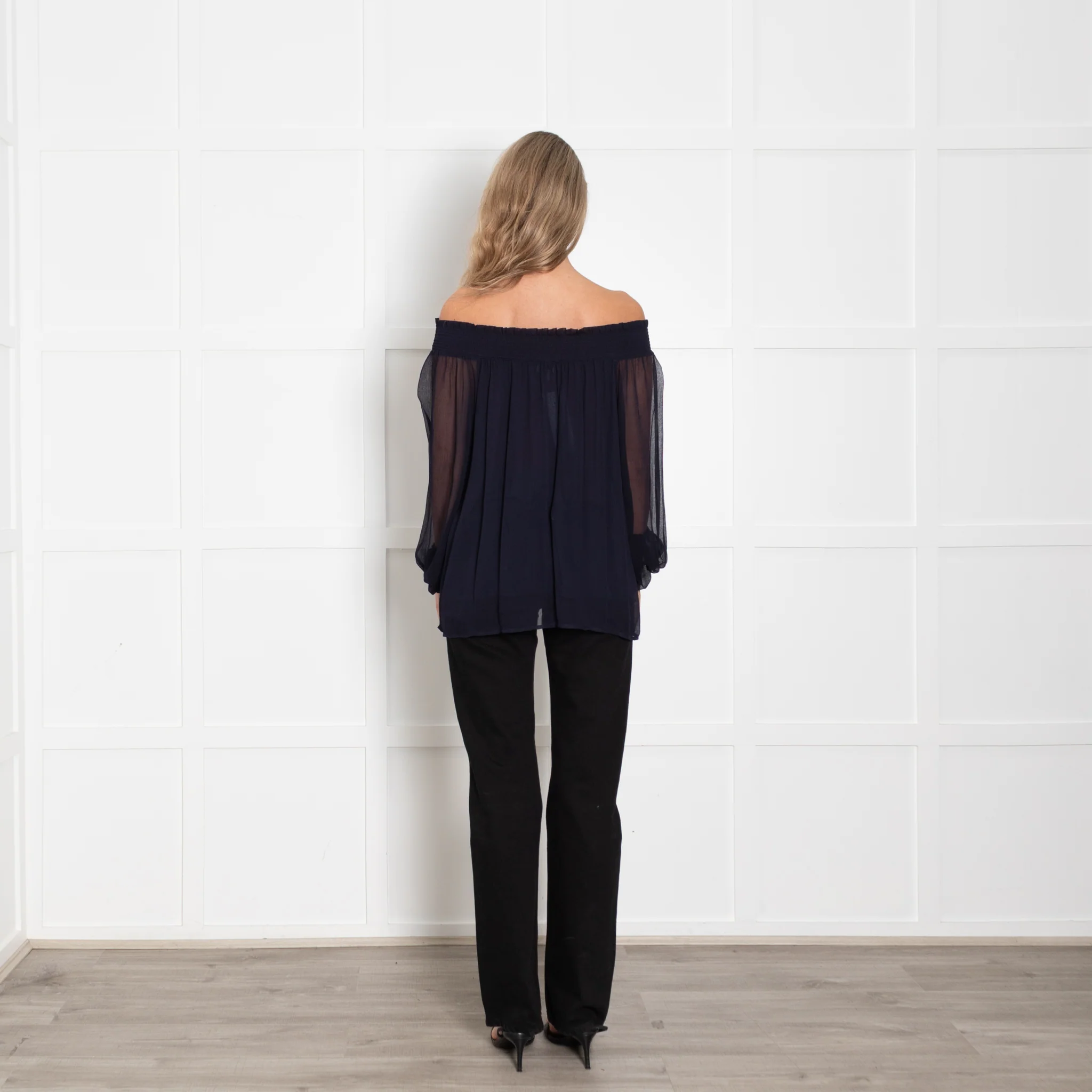 Dea Kudibal Navy Sheer Smocked Shoulder Blouse - Image 5