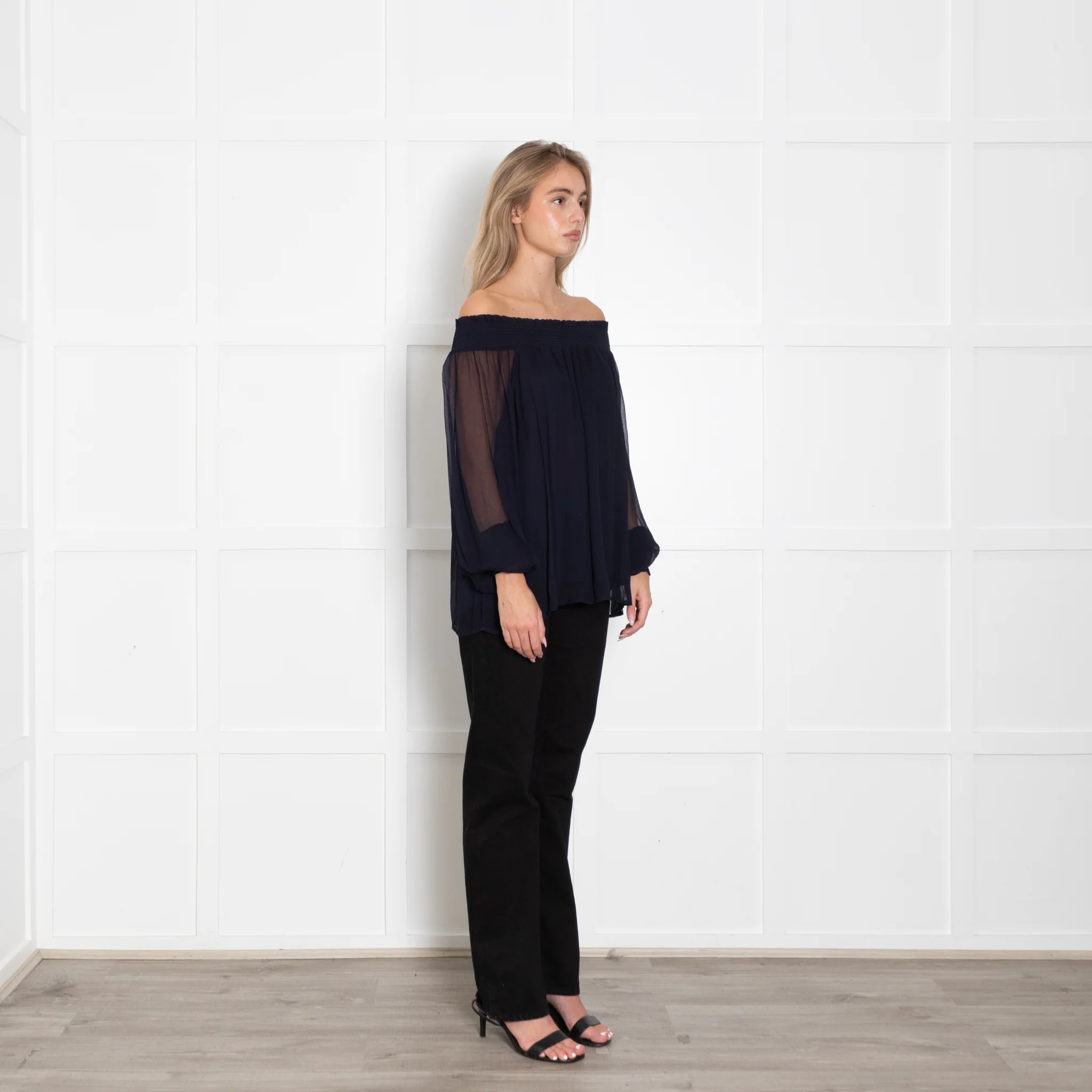 Dea Kudibal Navy Sheer Smocked Shoulder Blouse - Image 7